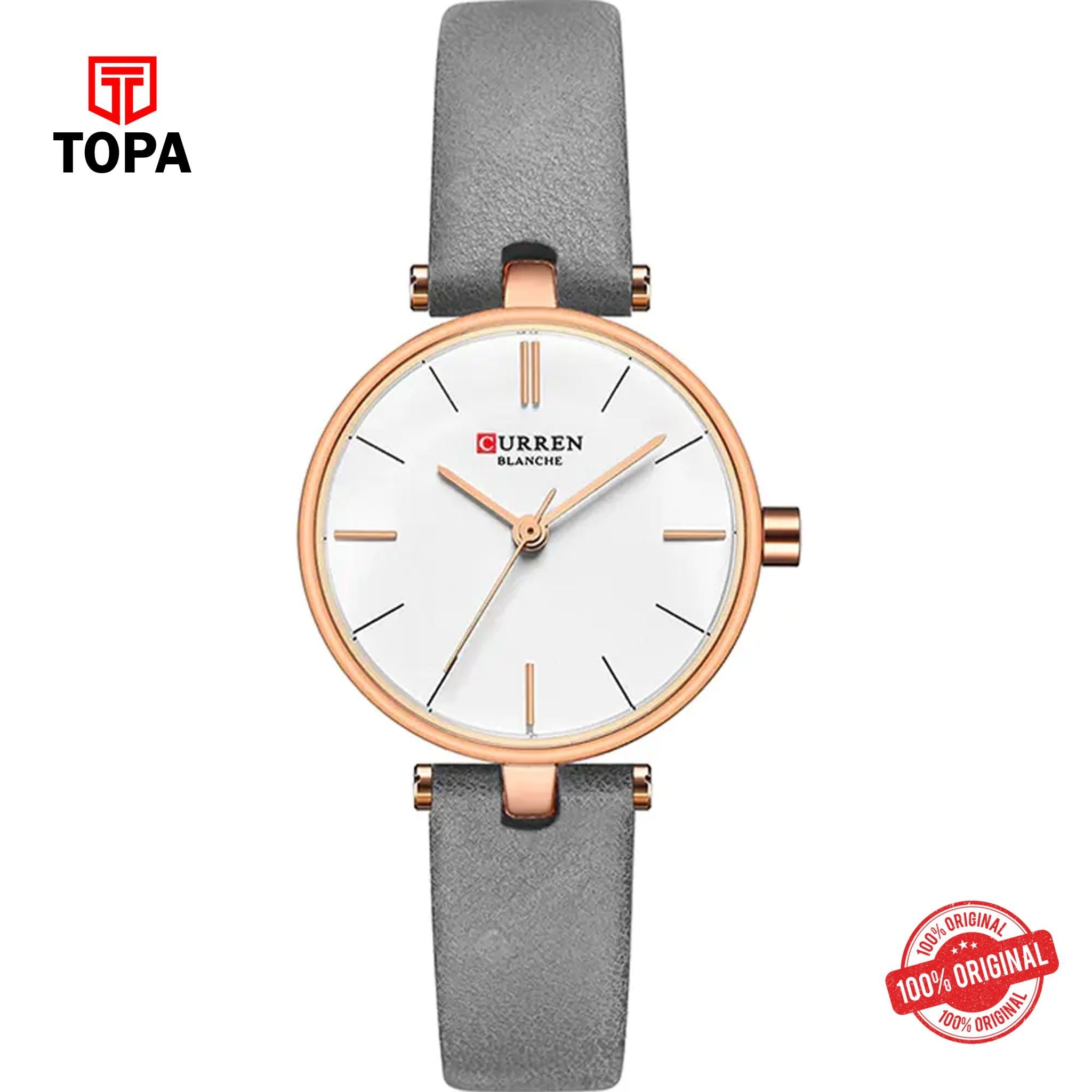 Topa Curren-9038-RGGRY-WHT-Leather-Band-Women-Watch - Product Image 1