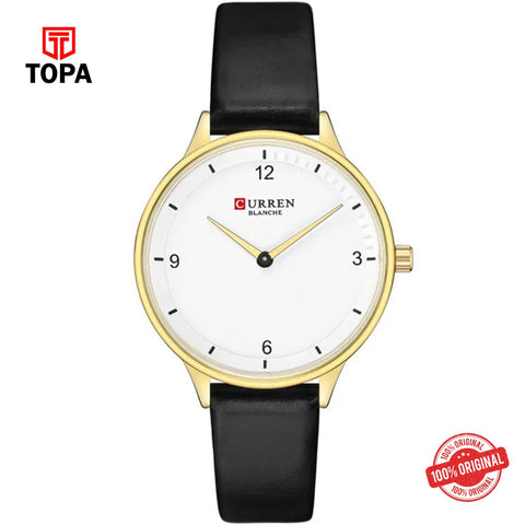 Topa Curren-9039-GLDBLK-WHT-Leather-Band-Women-Watch - Product Image 1