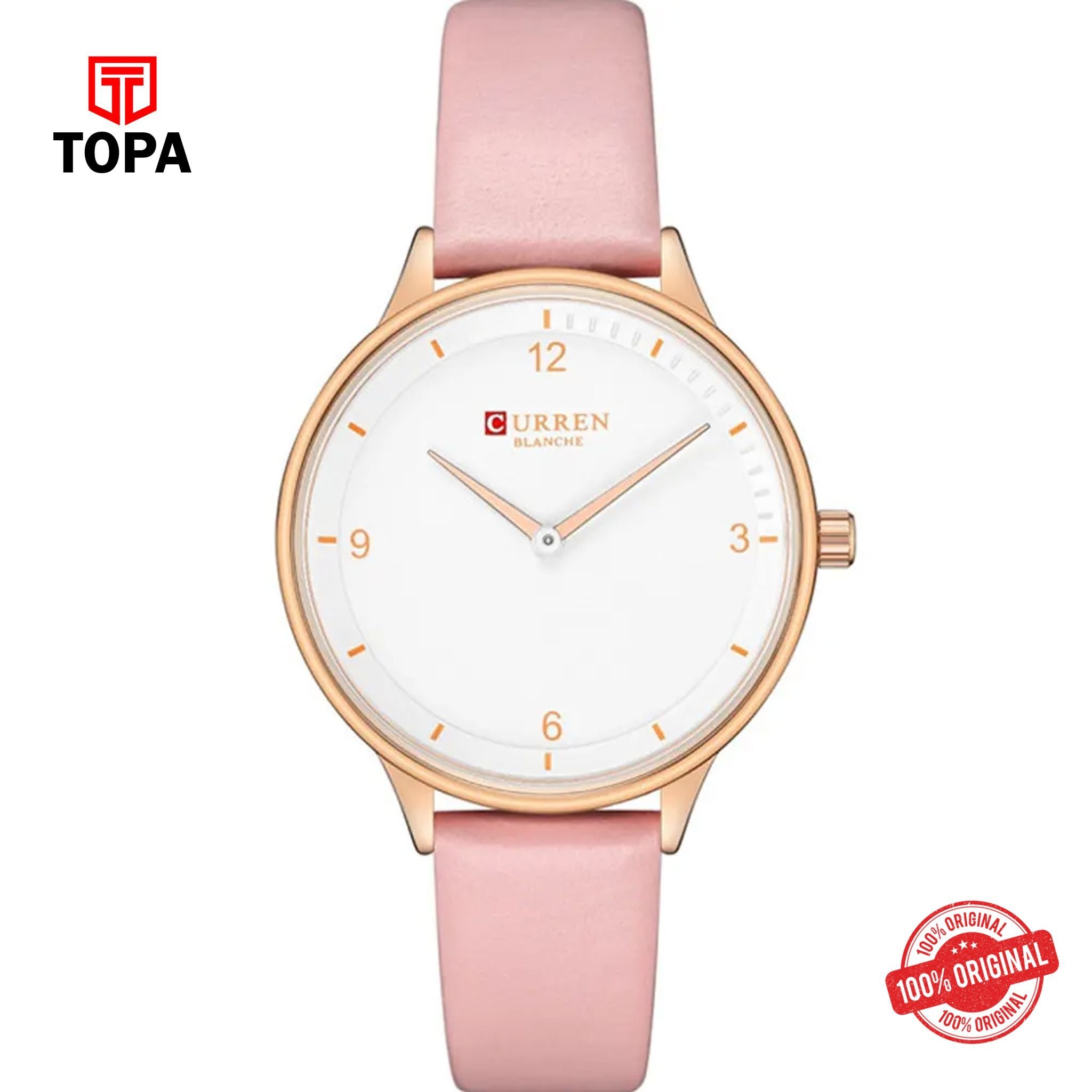 Topa Curren-9039-RSPNK-WT-Leather-Band-Women-Watch - Product Image 1