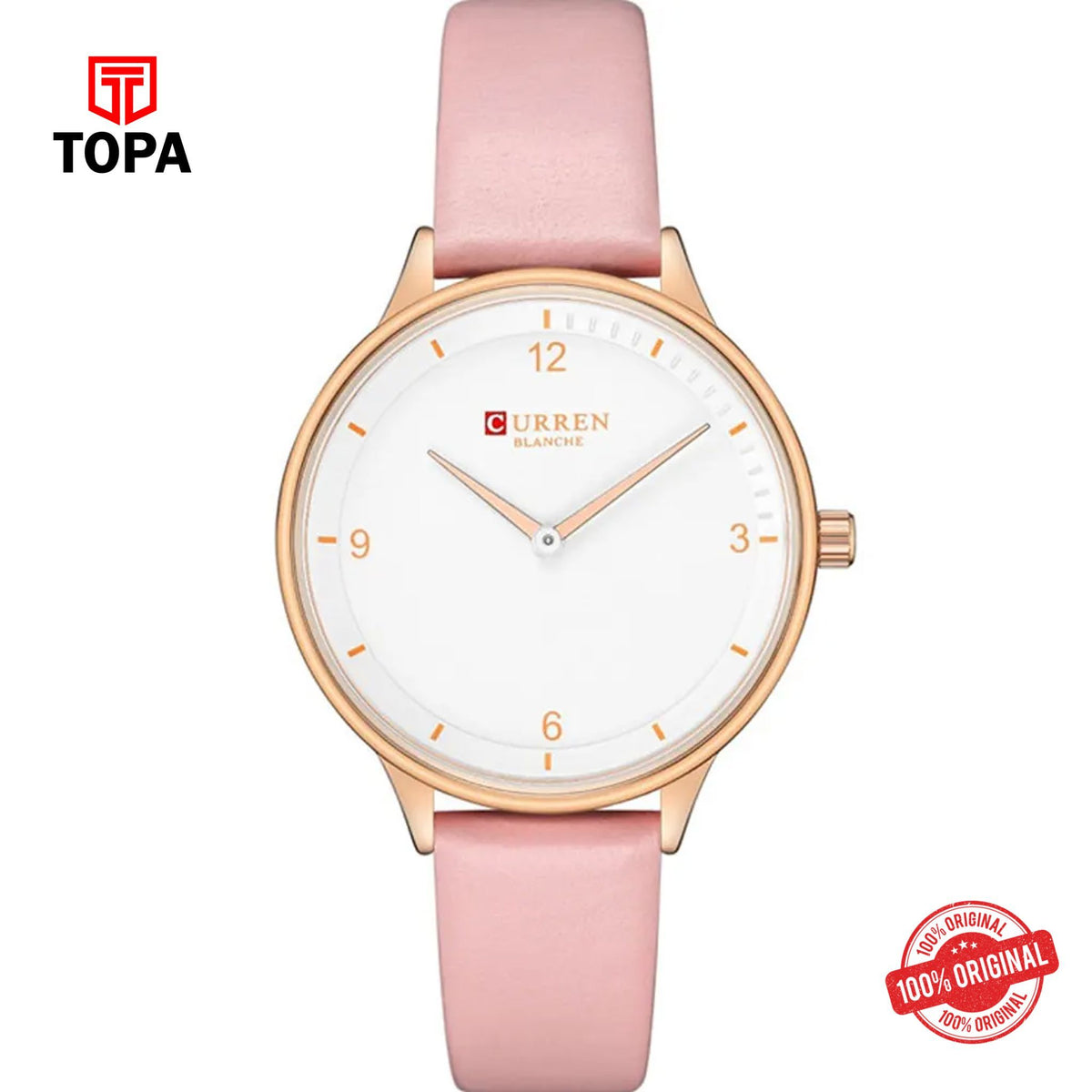 Topa Curren-9039-RSPNK-WT-Leather-Band-Women-Watch - Product Image 1
