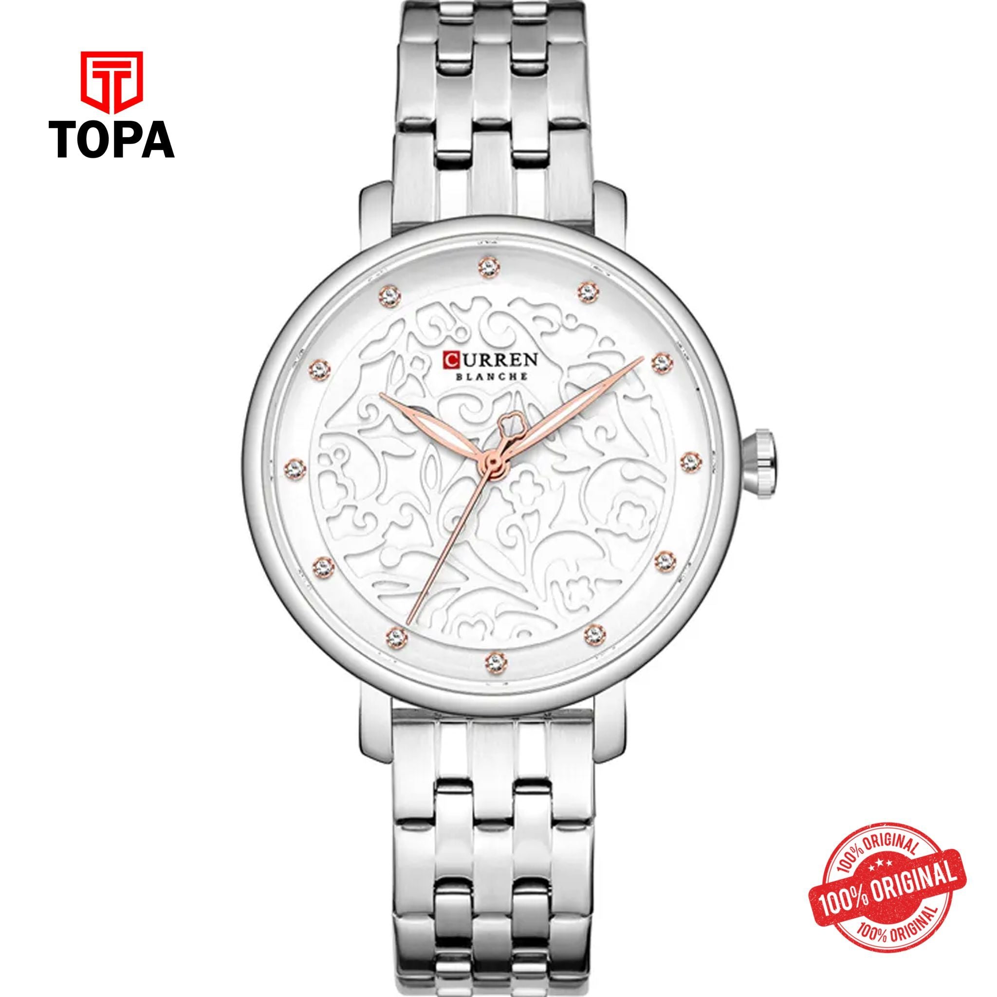 Topa Curren-9046-CH-WHT-Metal-Band-Women-Watch - Product Image 1