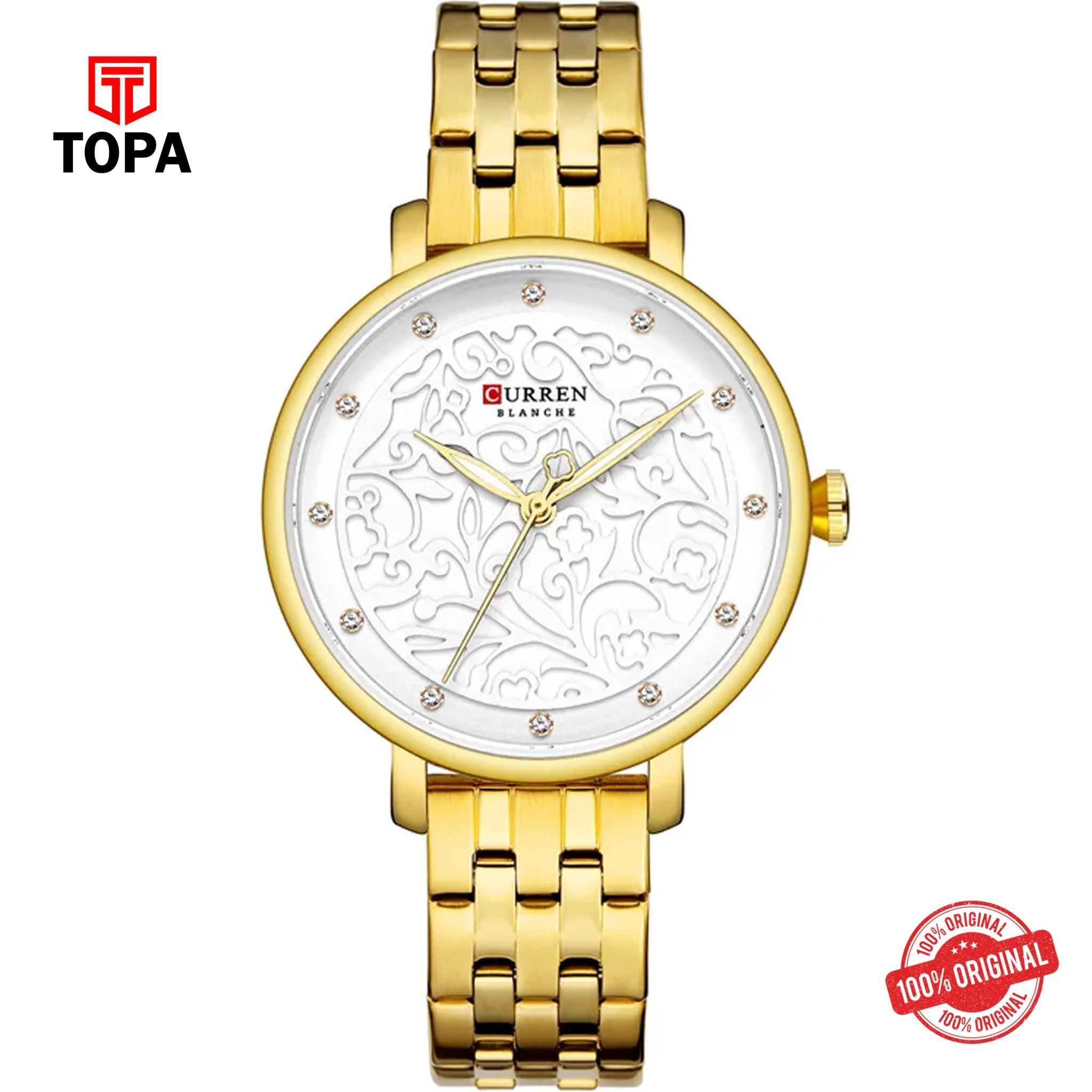 Topa Curren-9046-GLD-WHT-Metal-Band-Women-Watch - Product Image 1
