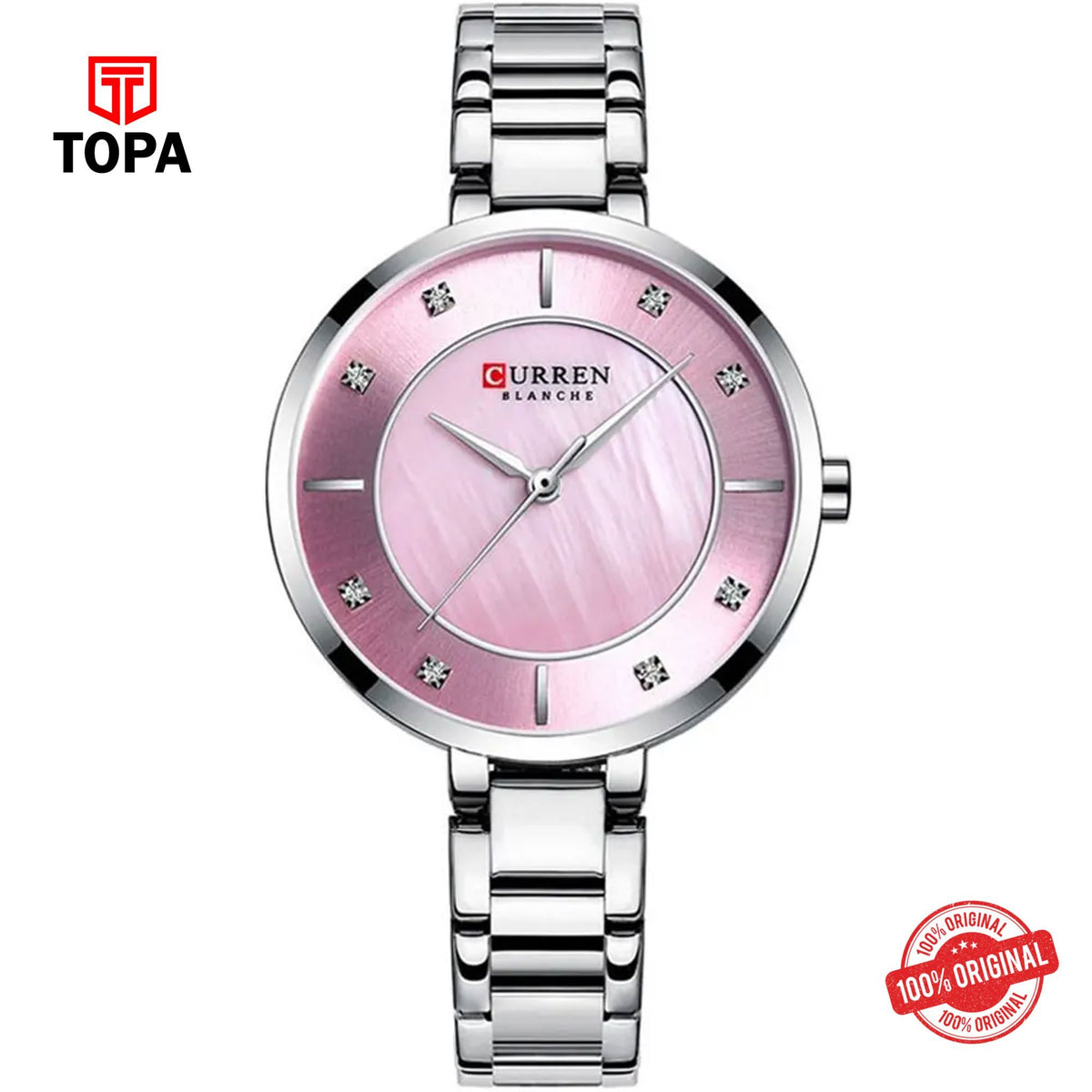 Topa Curren-9051-CHR-PNK-Metal-Band-Women-Watch - Product Image 1