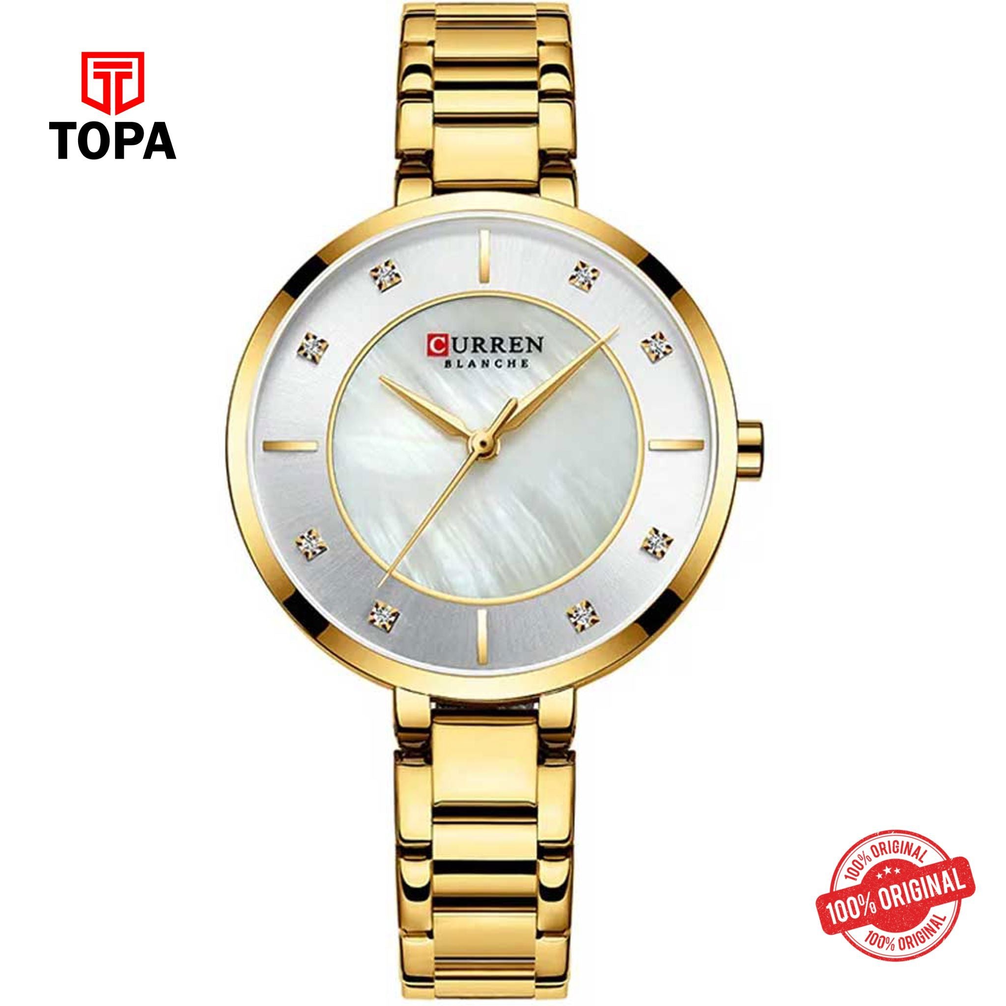 Topa Curren-9051-GLD-WHT-Metal-Band-Woman-Watch - Product Image 1