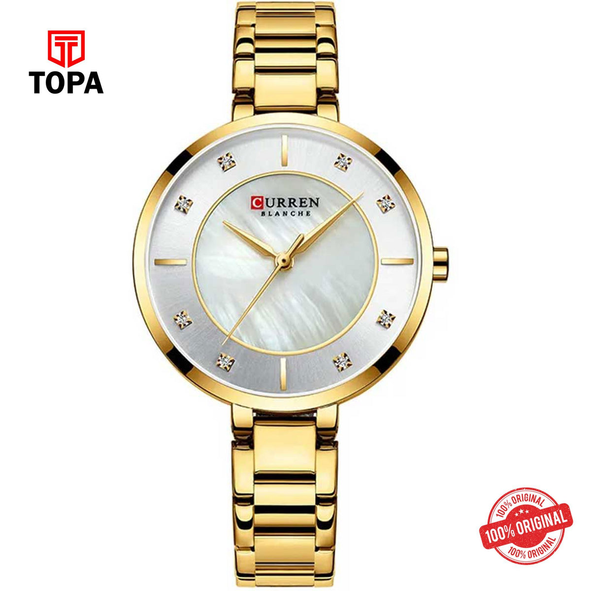 Topa Curren-9051-GLD-WHT-Metal-Band-Woman-Watch - Product Image 1