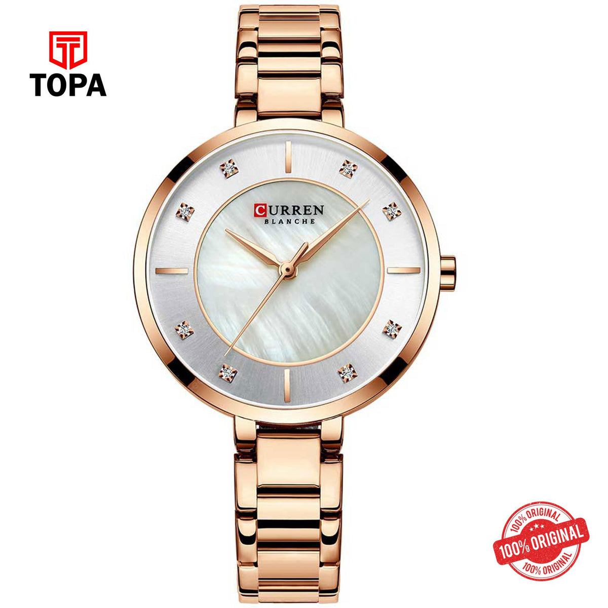 Topa Curren-9051-RS-WHT-Metal-Band-Woman-Watch - Product Image 1