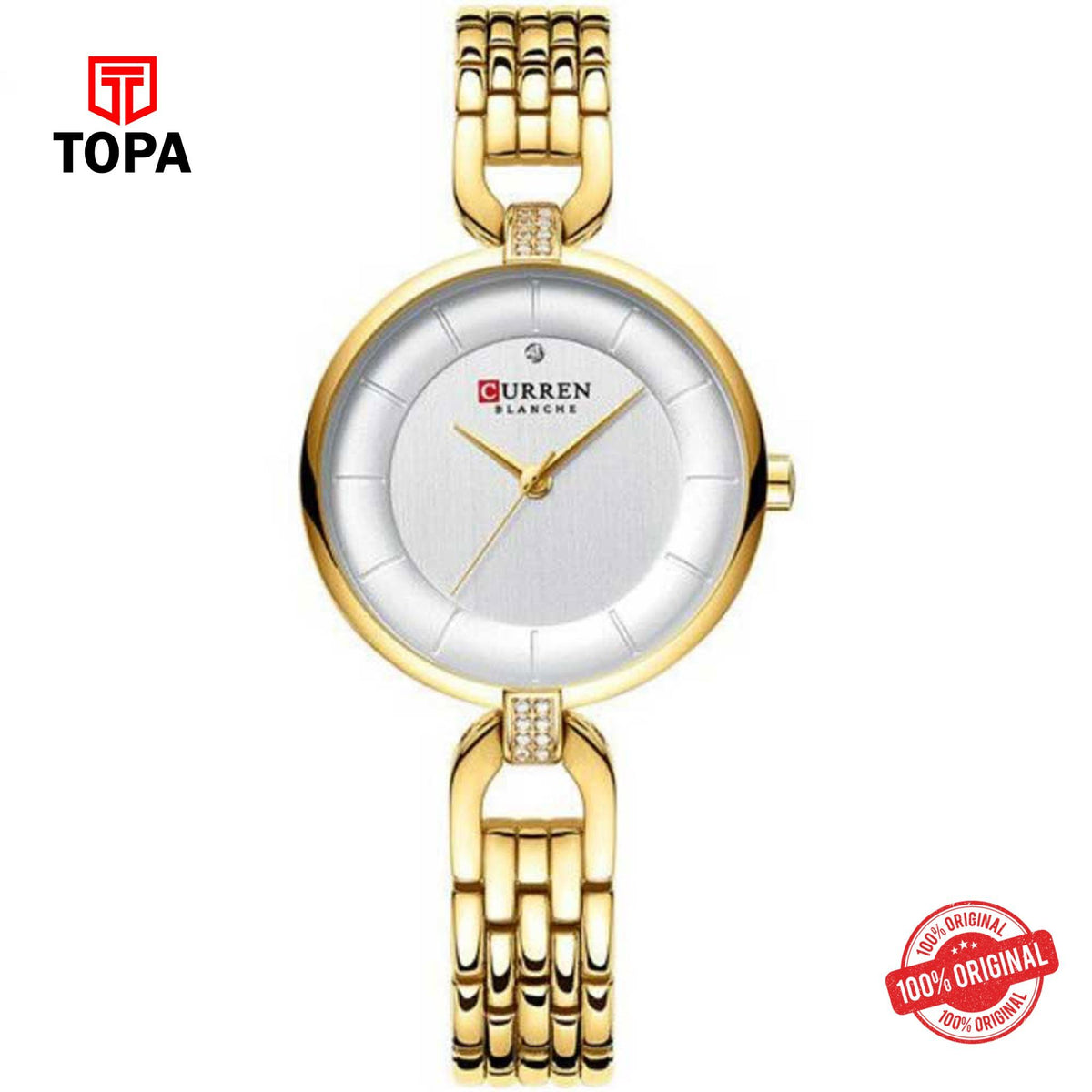 Topa Curren-9052-GLD-WHT-Metal-Band-Woman-Watch - Product Image 1