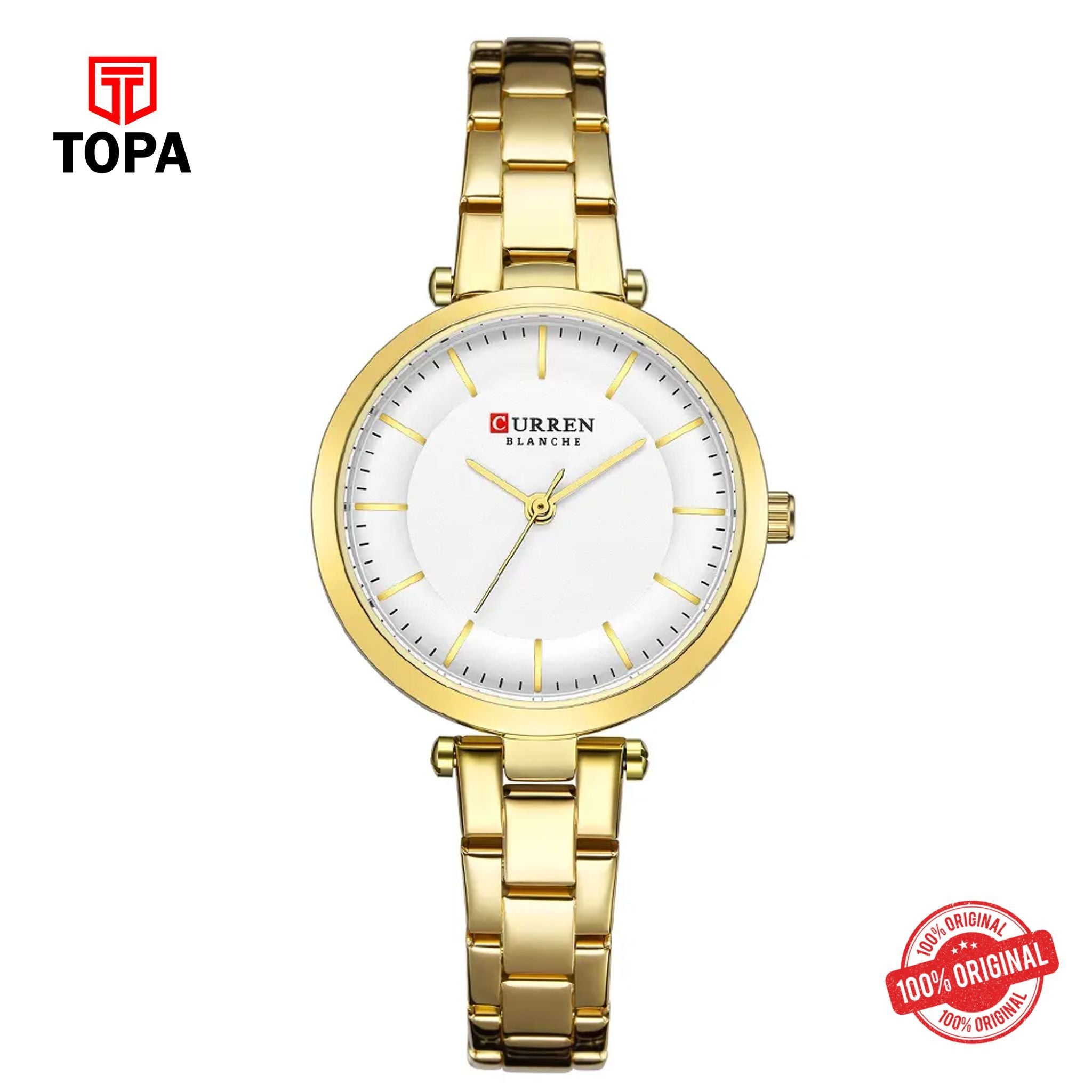 Topa Curren-9054-GLD-WHT-Women-Watch - Product Image 1