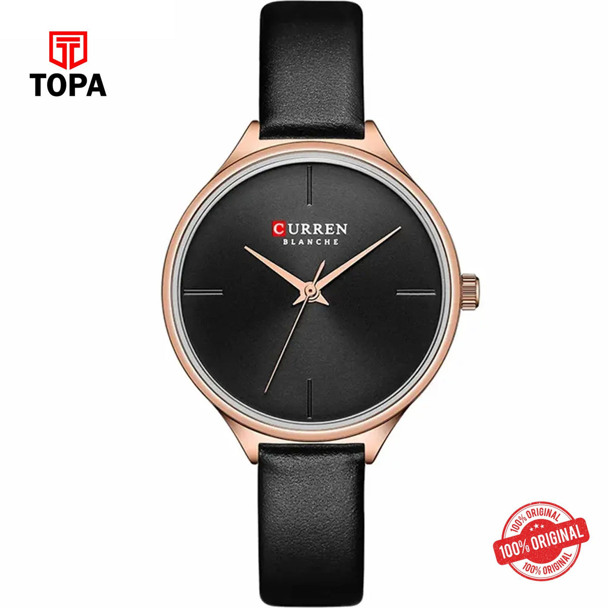 Topa Curren-9062L-RG-BLK-Leather-Band-Women-Watch - Product Image 1