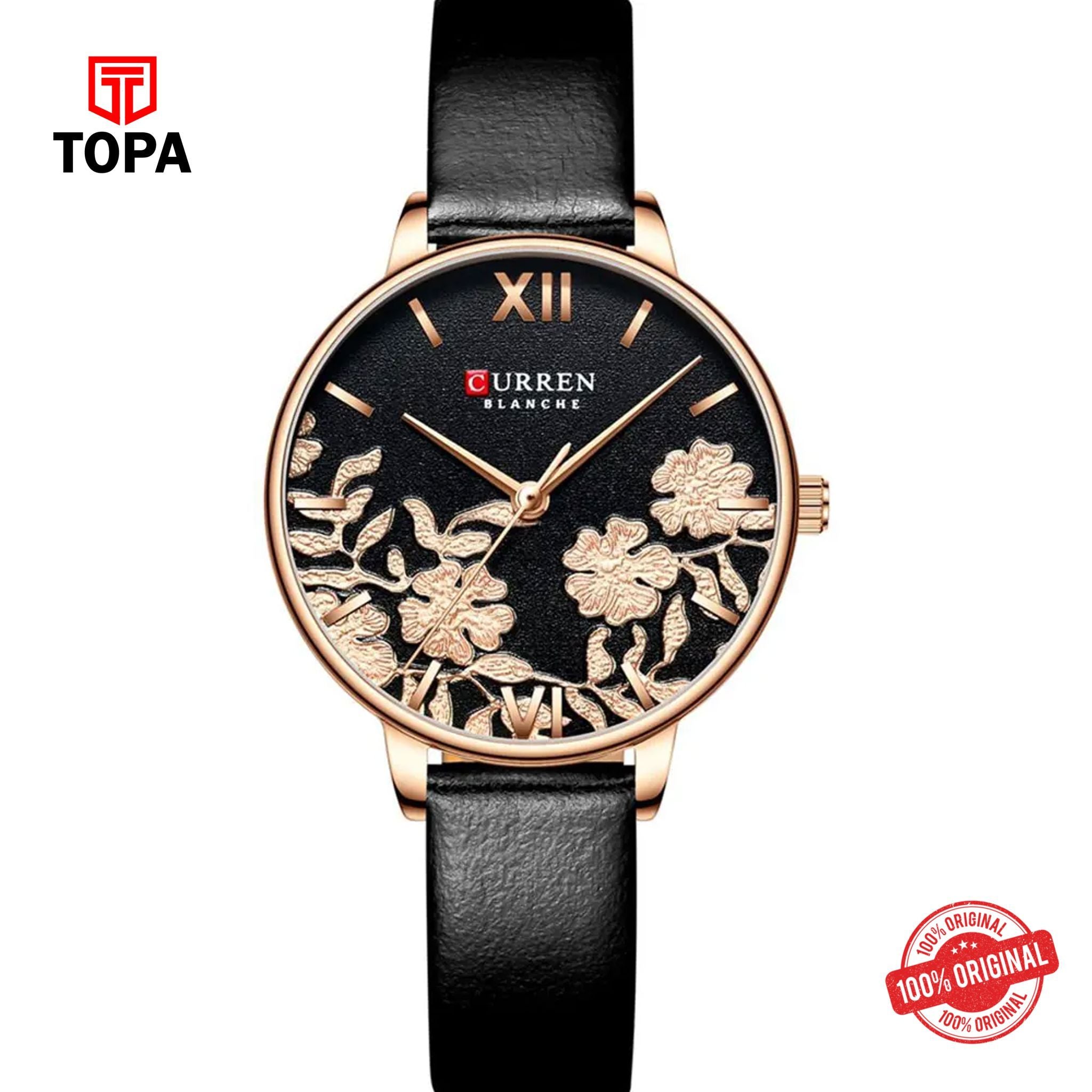 Topa Curren-9065-RS-BLK-Leather-Band-Women-Watch - Product Image 1