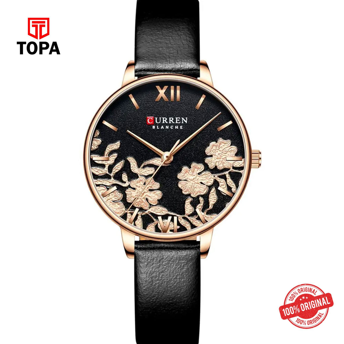 Topa Curren-9065-RS-BLK-Leather-Band-Women-Watch - Product Image 1