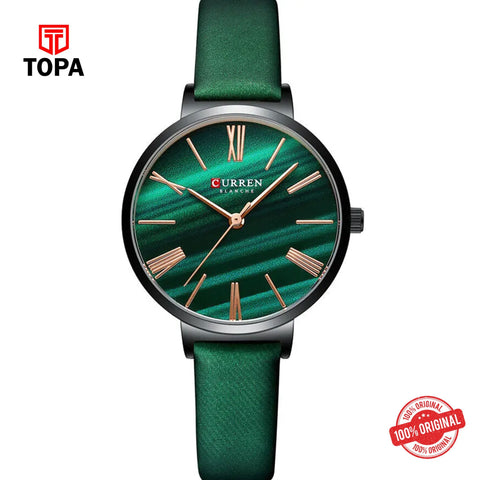 Topa Curren-9076-BLK-GRN-Leather-Band-Women-Watch - Product Image 1