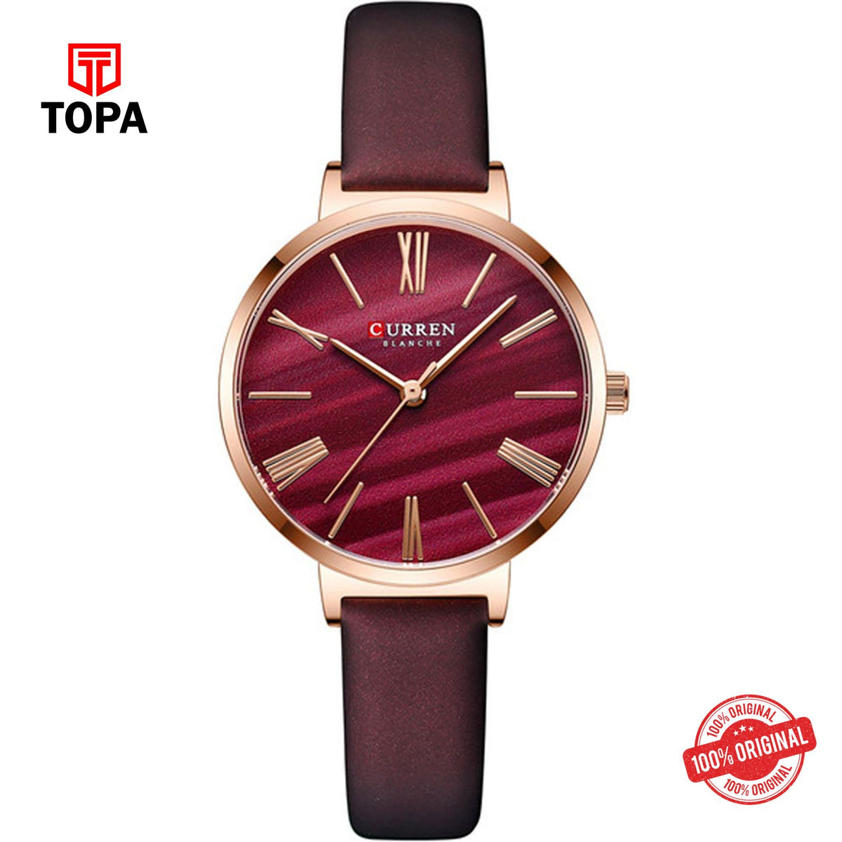 Topa Curren-9076-RS-MRN-Leather-Band-Women-Watch - Product Image 1