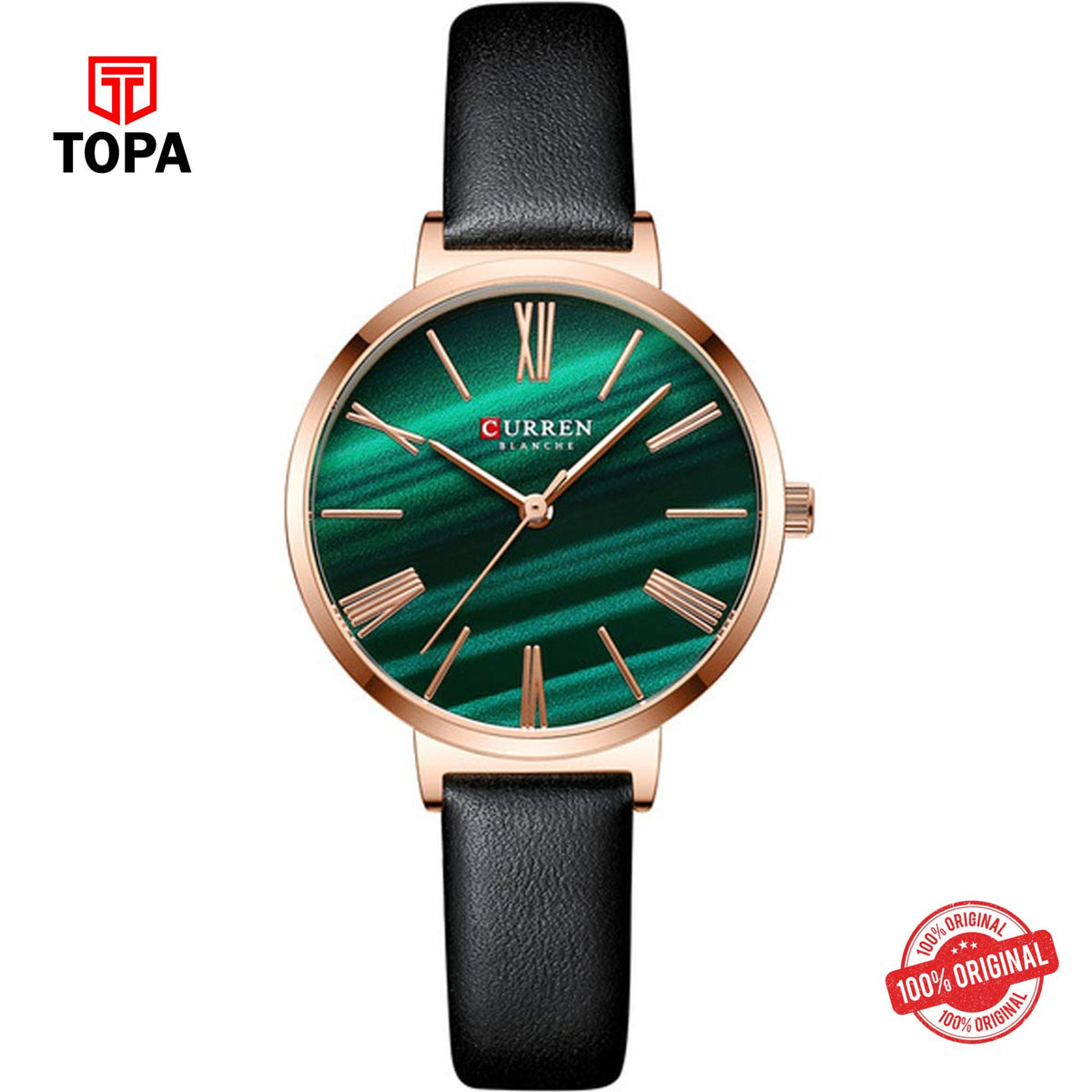 Topa Curren-9076-RSBLK-GRN-Leather-Band-Women-Watch - Product Image 1