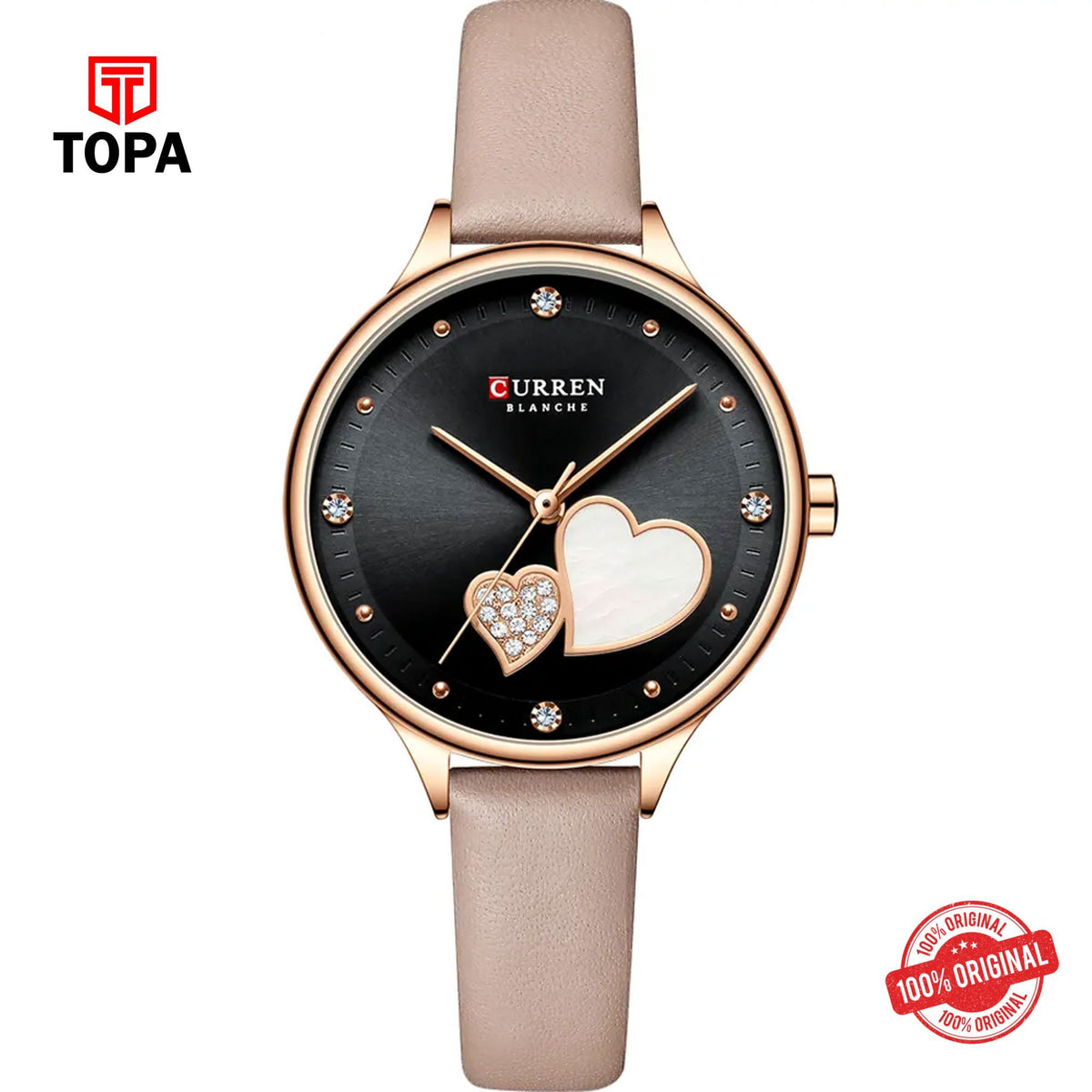 Topa Curren-9077-RSCRM-BLK-Leather-Band-Women-Watch - Product Image 1