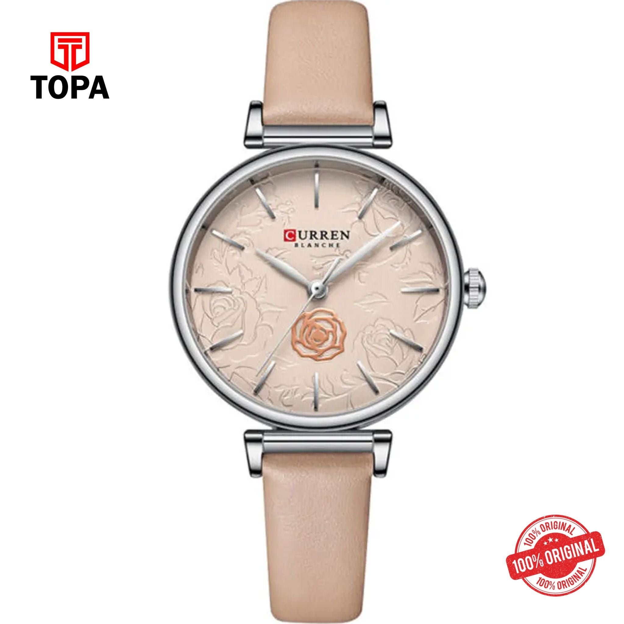 Topa Curren-9078-CHCRM-CRM-Leather-Band-Women-Watch - Product Image 1