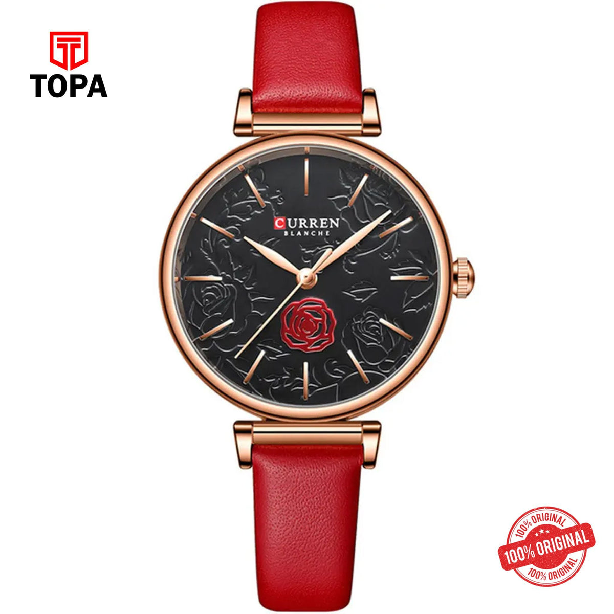 Topa Curren-9078-RSRED-BLK-Leather-Band-Women-Watch - Product Image 1
