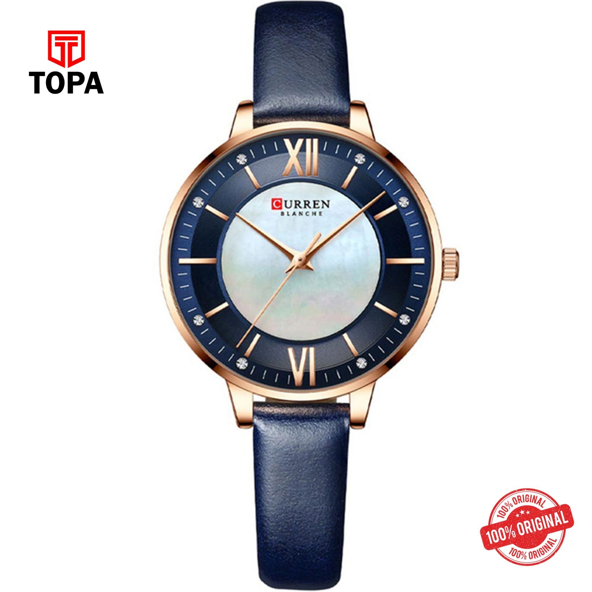 Topa Curren-9080-RSBLU-BLU-Leather-Band-Women-Watch - Product Image 1