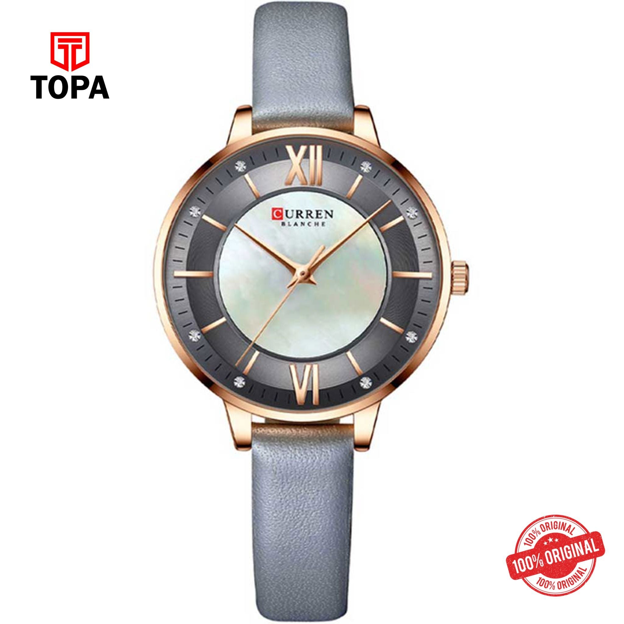 Topa Curren-9080-RSGRY-GRY-Leather-Strap-Woman-Watch - Product Image 1