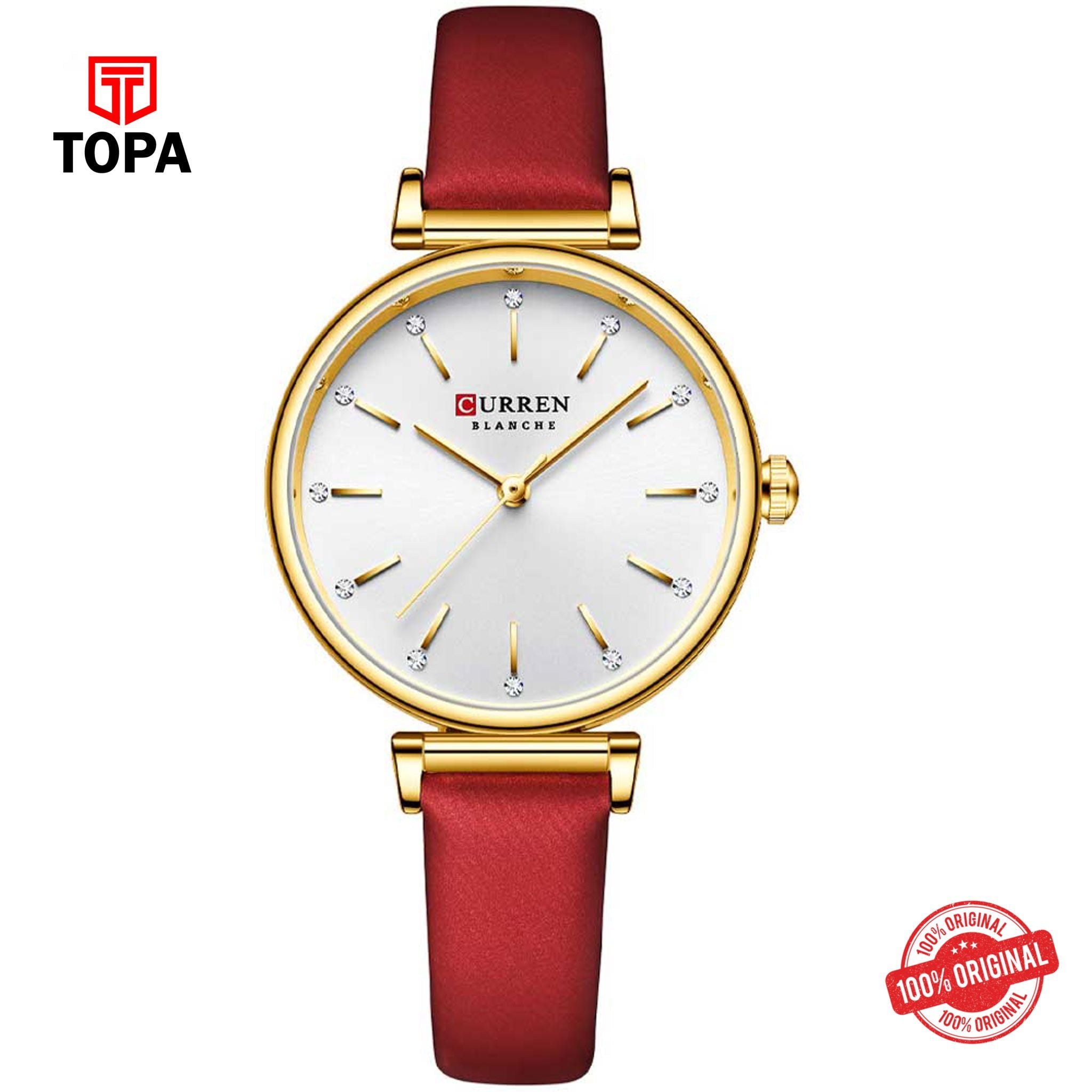 Topa Curren-9081-GDRD-WHT-Leather-Band-Women-Watch - Product Image 1