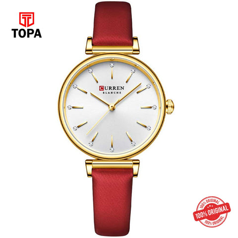 Topa Curren-9081-GDRD-WHT-Leather-Band-Women-Watch - Product Image 1