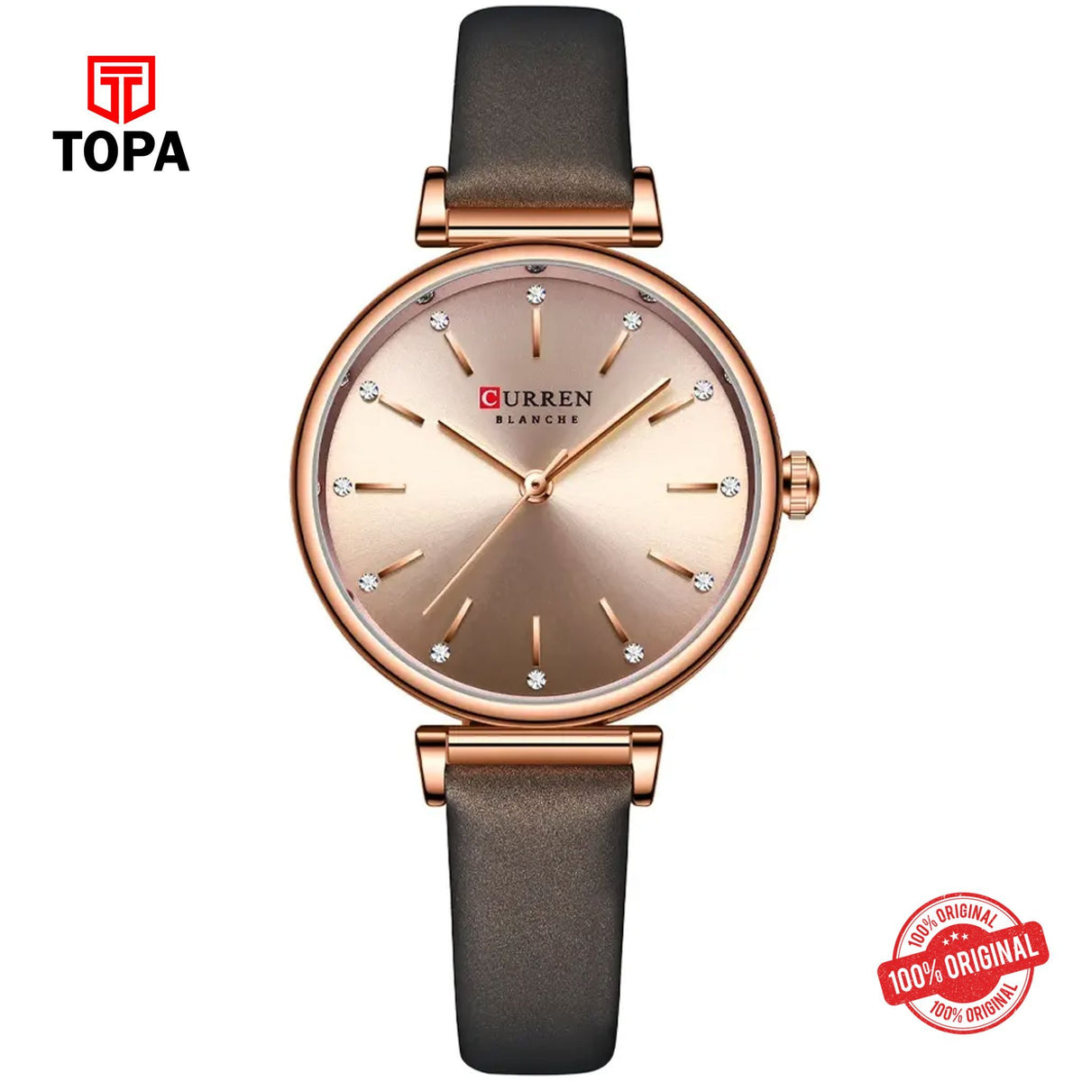 Topa Curren-9081-RSBRN-BRN-Leather-Band-Women-Watch - Product Image 1