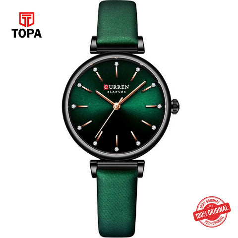 Topa Curren-9081L-BLK-GRN-Leather-Band-Woman-Watch - Product Image 1