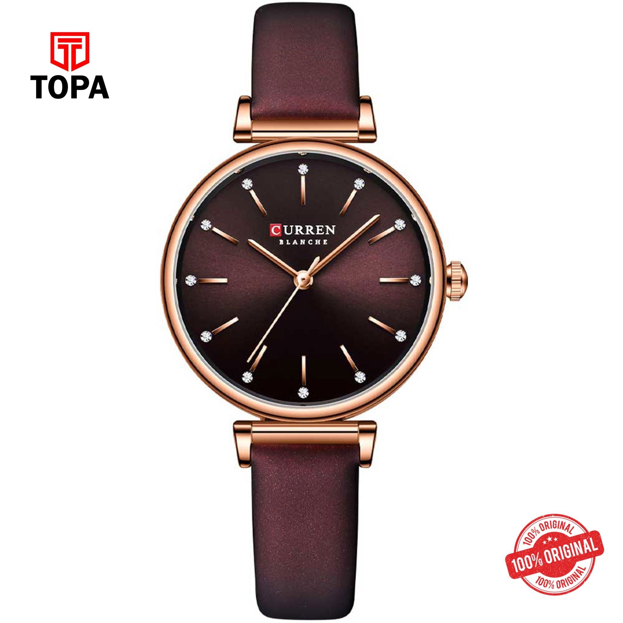 Topa Curren-9081L-RG-MRN-Leather-Band-Woman-Watch - Product Image 1