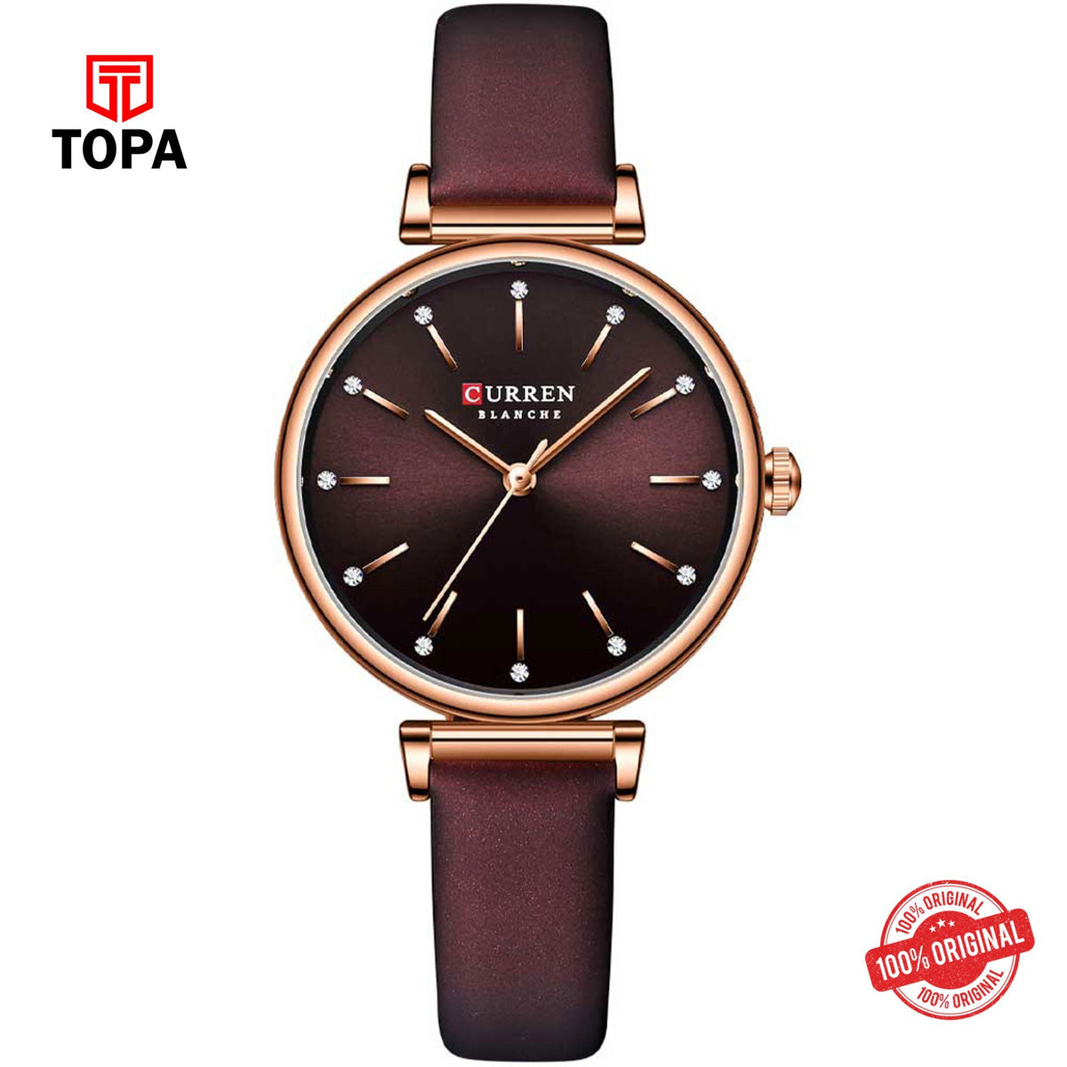 Topa Curren-9081L-RG-MRN-Leather-Band-Woman-Watch - Product Image 1
