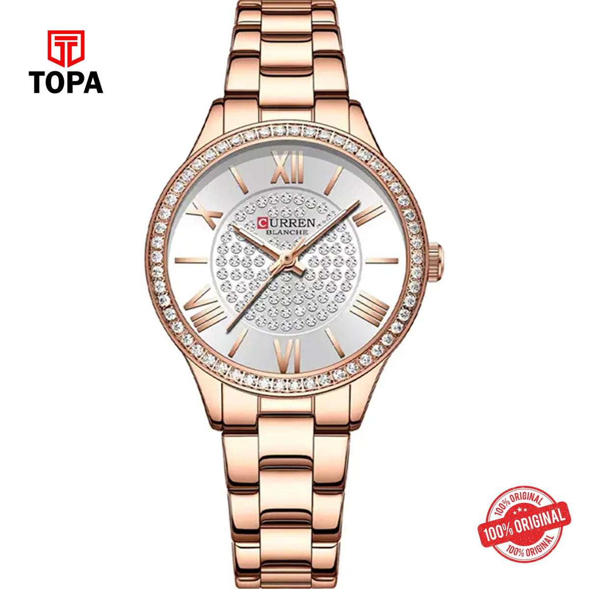 Topa Curren-9084-RS-WHT-Metal-Band-Women-Watch - Product Image 1