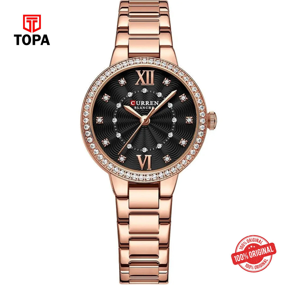 Topa Curren-9085L-RG-BLK-Metal-Band-Women-Watch - Product Image 1