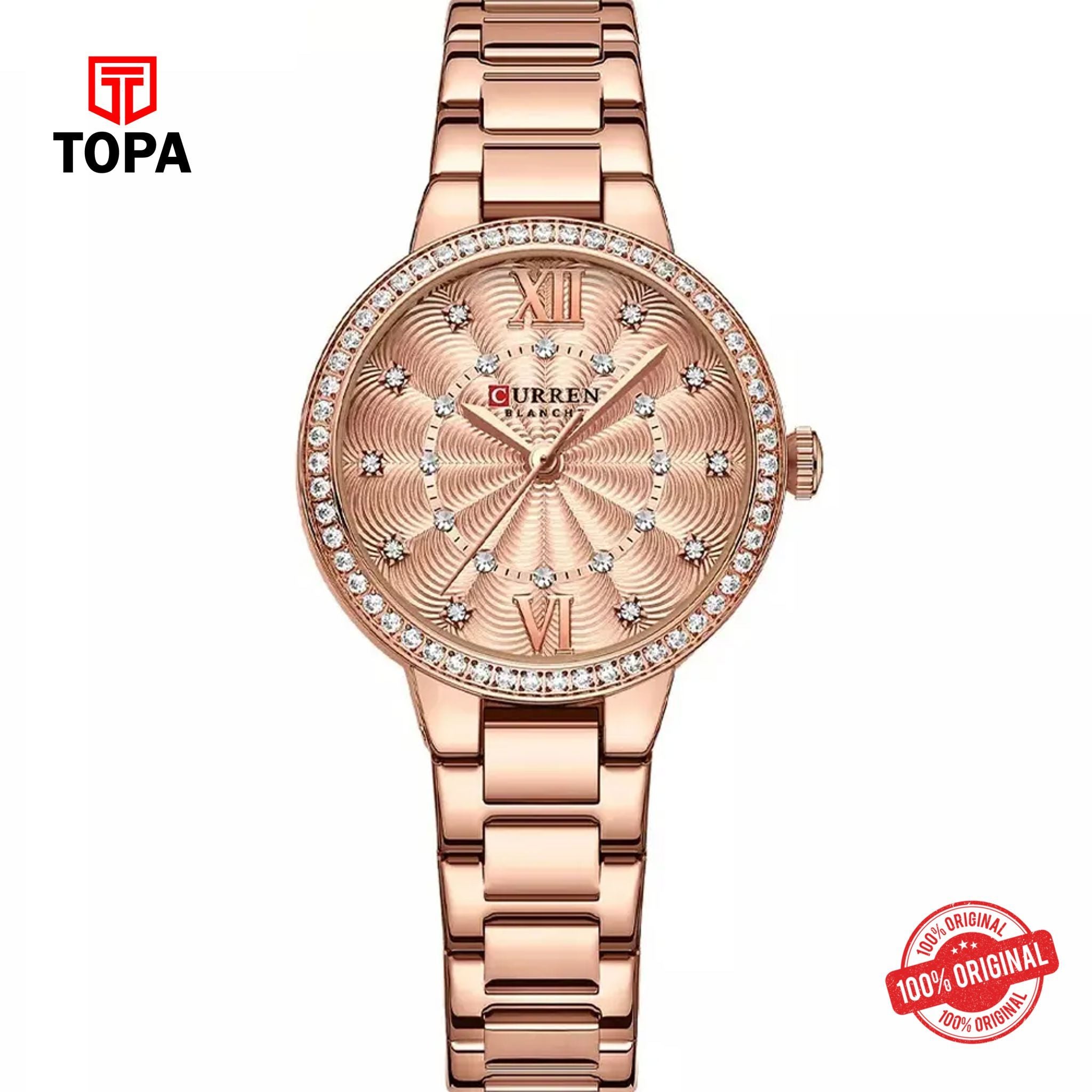 Topa Curren-9085L-RG-Metal-Band-Women-Watch - Product Image 1