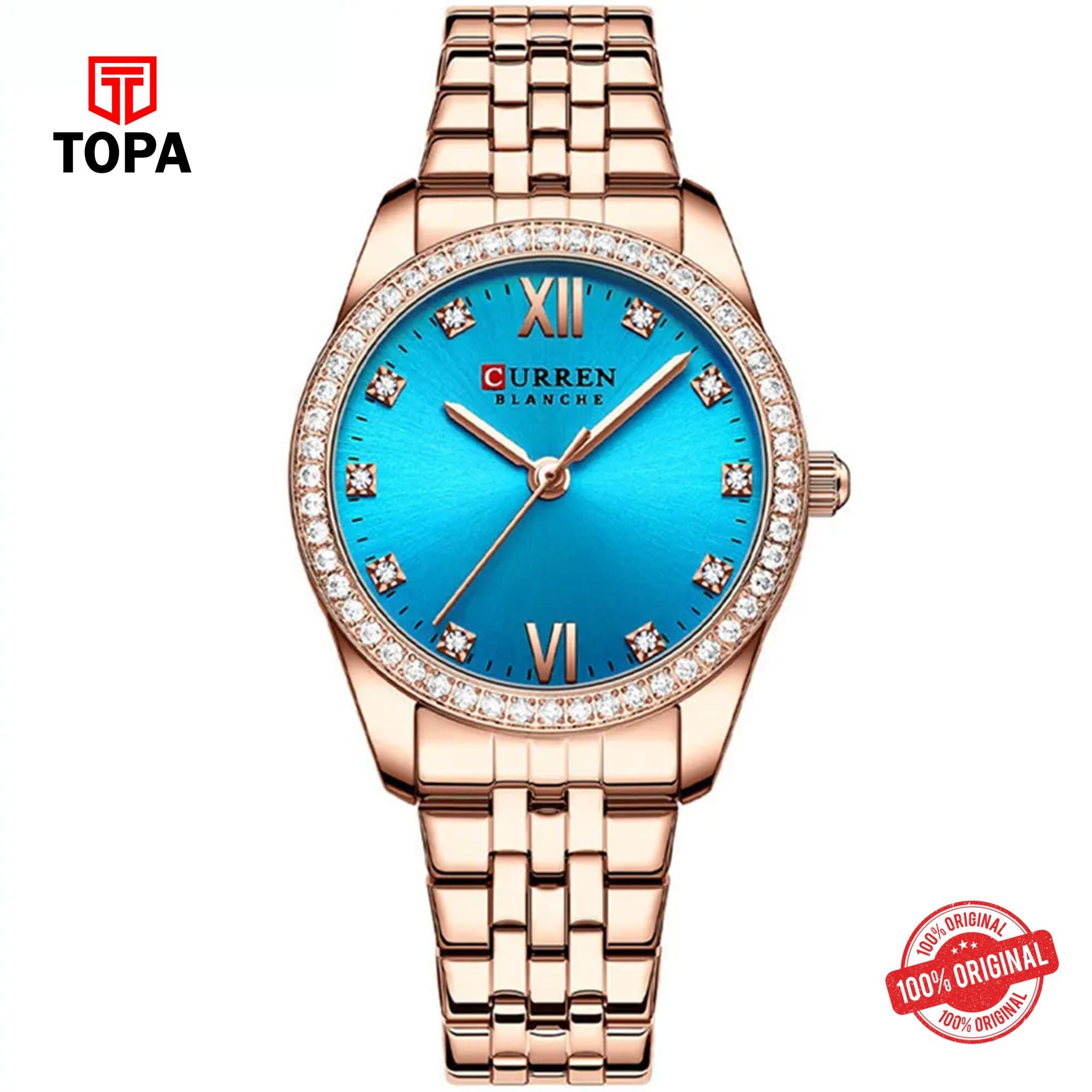 Topa Curren-9086L-RG-SBLU-Metal-Band-Women-Watch - Product Image 1