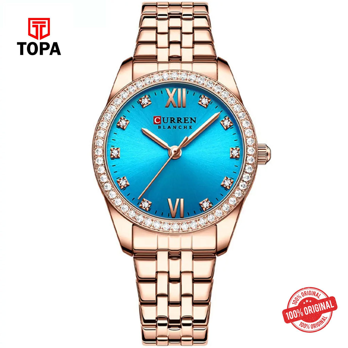 Topa Curren-9086L-RG-SBLU-Metal-Band-Women-Watch - Product Image 1