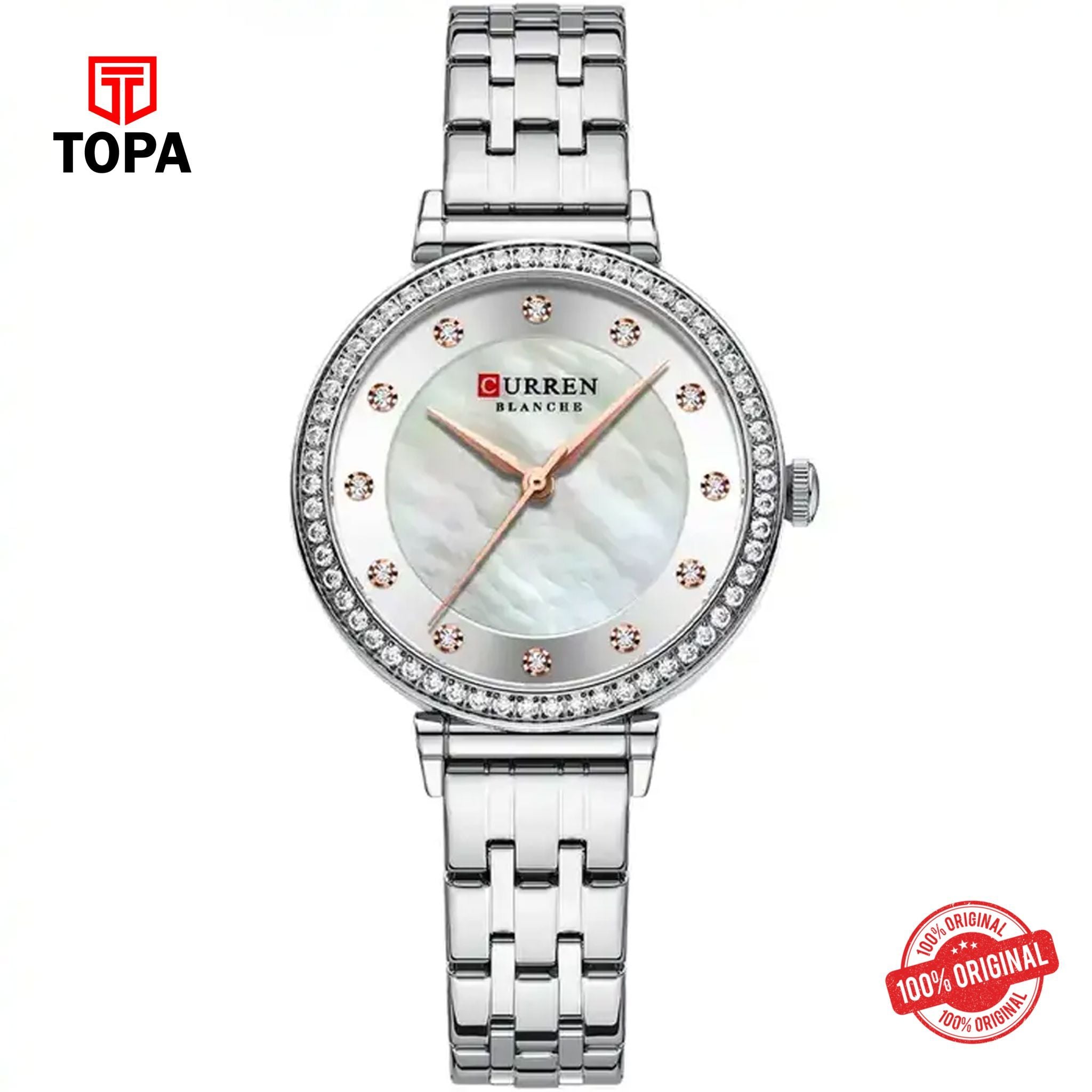 Topa Curren-9087-CH-WHT-Metal-Band-Women-Watch - Product Image 1