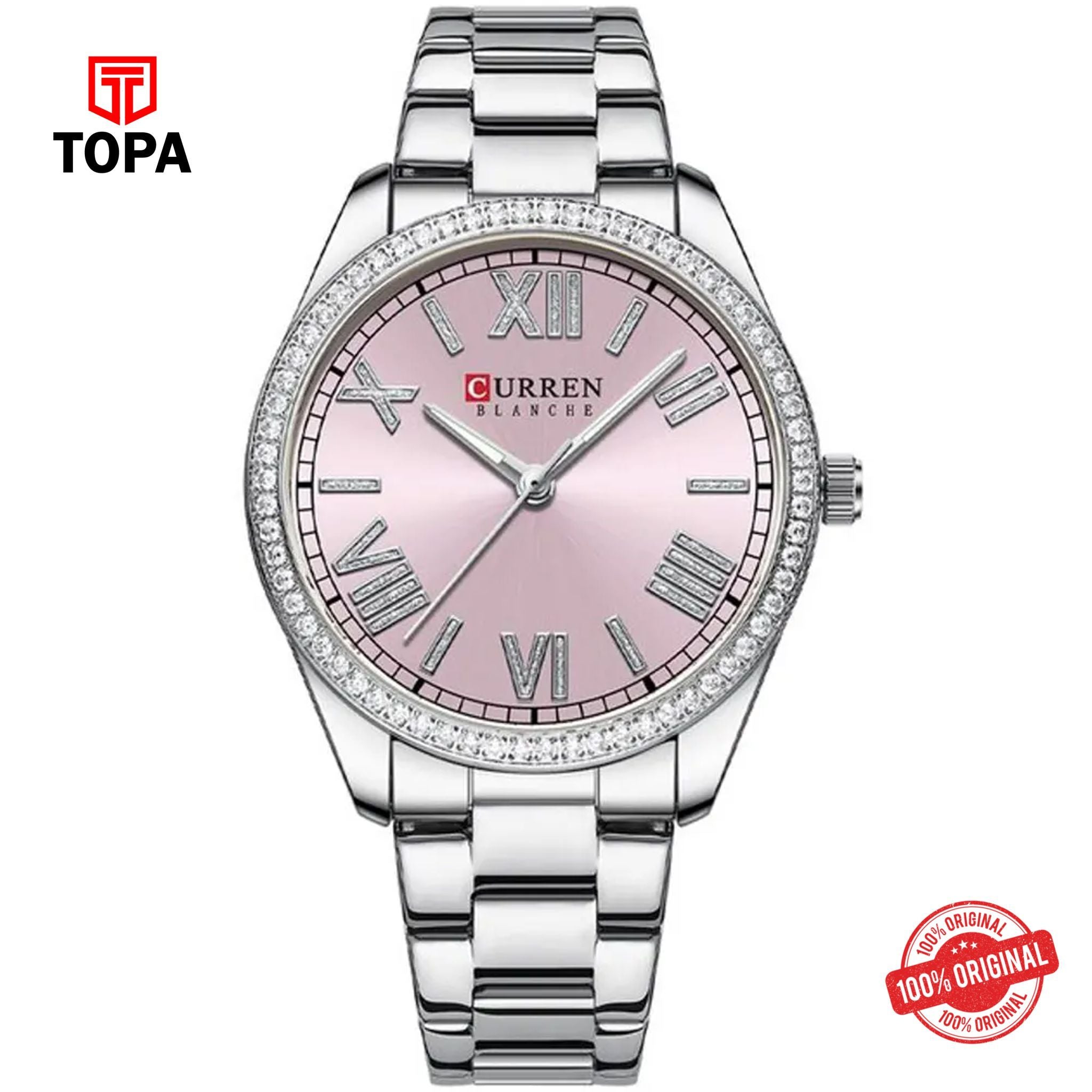 Topa Curren-9088-CH-PNK-Metal-Band-Women-Watch - Product Image 1
