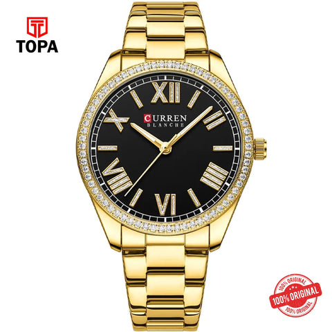 Topa Curren-9088-GLD-BLK-Metal-Band-Women-Watch - Product Image 1