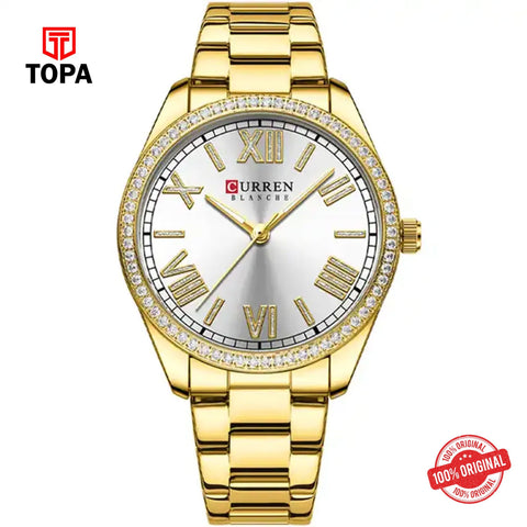 Topa Curren-9088-GLD-WHT-Metal-Band-Women-Watch - Product Image 1