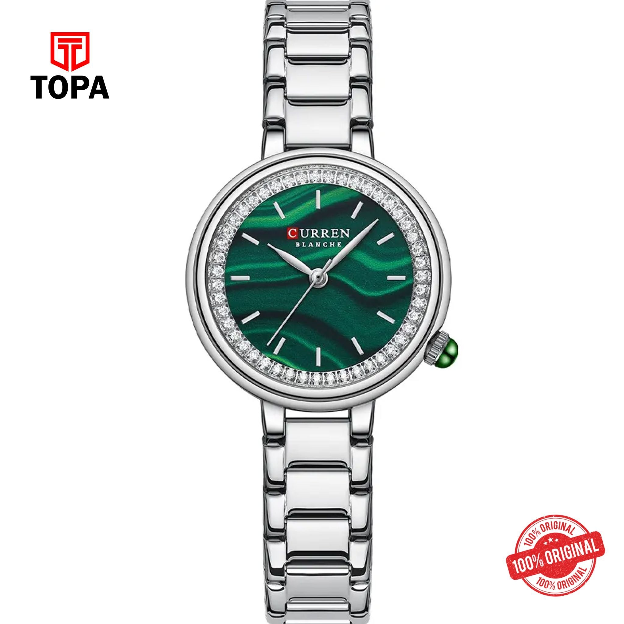 Topa Curren-9089-CH-GRN-Metal-Band-Women-Watch - Product Image 1