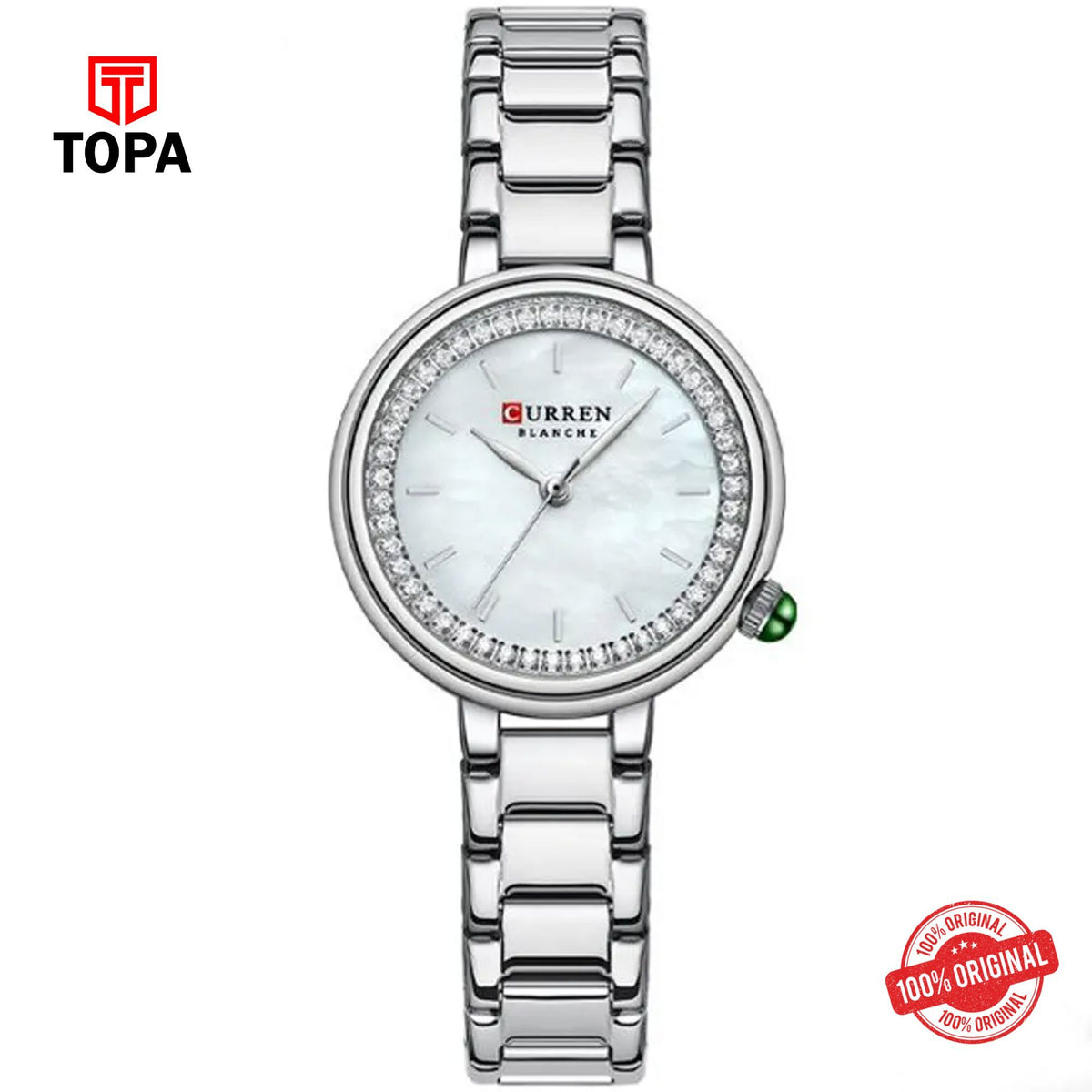 Topa Curren-9089-CH-WHT-Metal-Band-Women-Watch - Product Image 1
