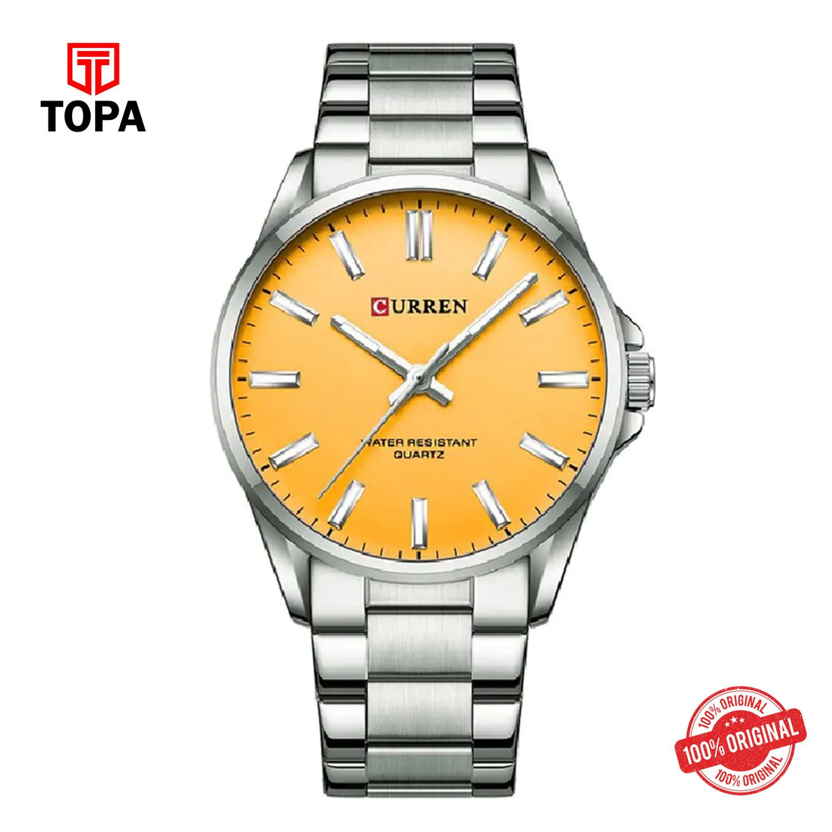 Topa Curren-9090-SLV-YELLOW-Metal-Band-Men-Watch - Product Image 1