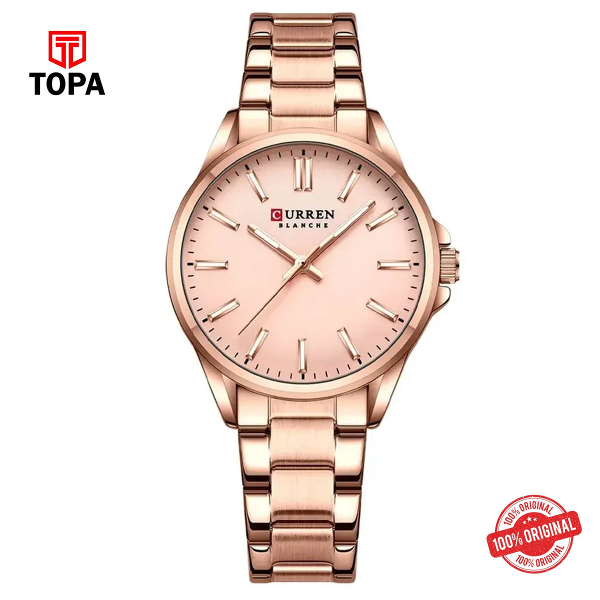 Topa Curren-9090L-RG-PNK-Metal-Band-Women-Watch - Product Image 1