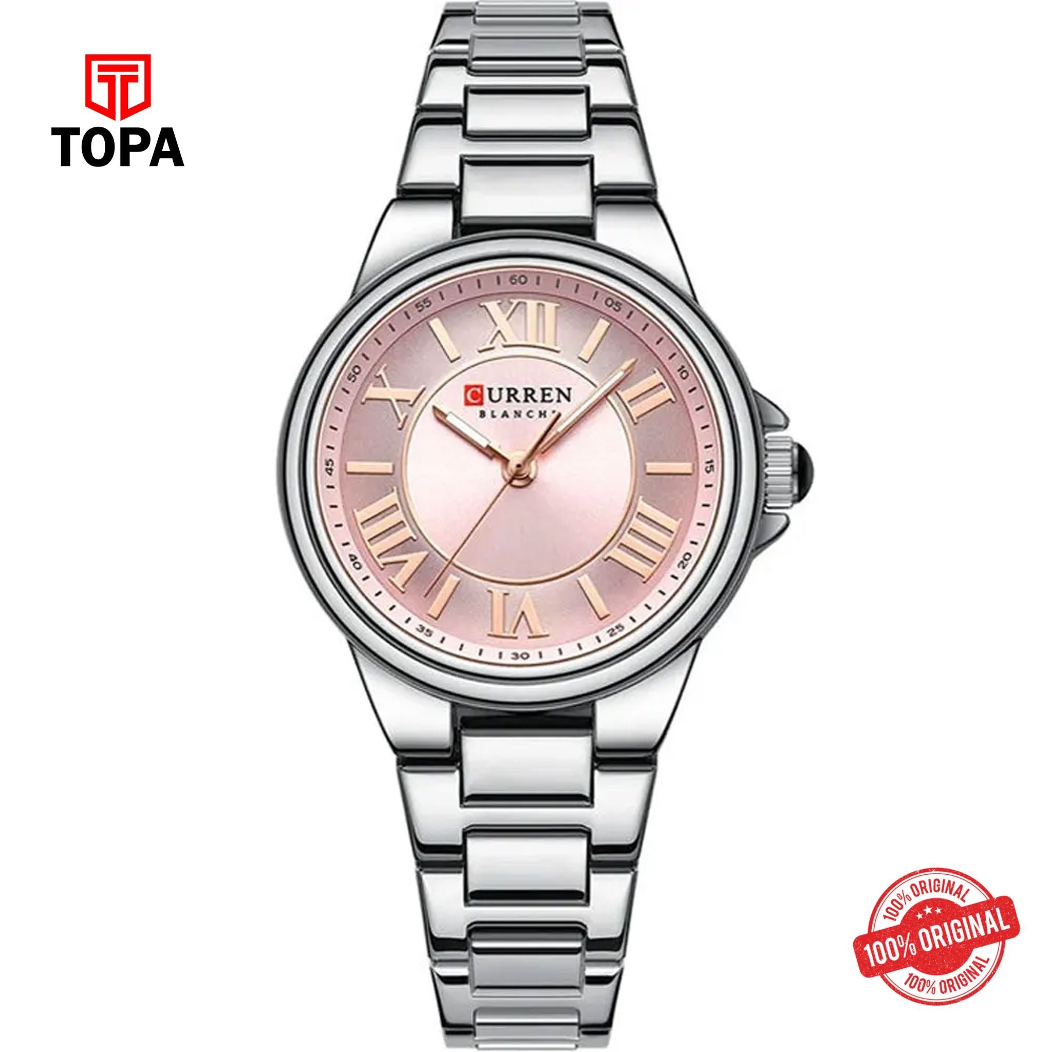 Topa Curren-9091L-CH-PNK-Metal-Band-Women-Watch - Product Image 1