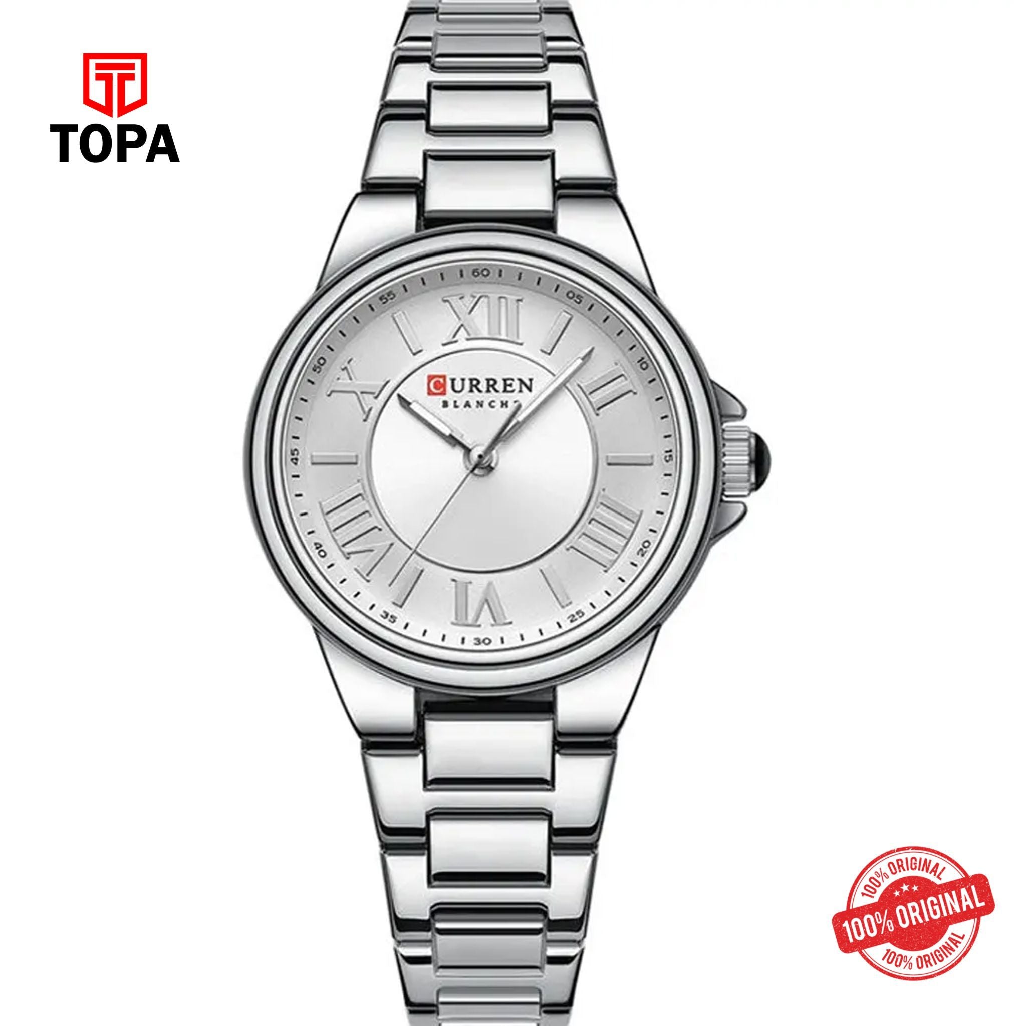 Topa Curren-9091L-CH-WHT-Metal-Band-Women-Watch - Product Image 1