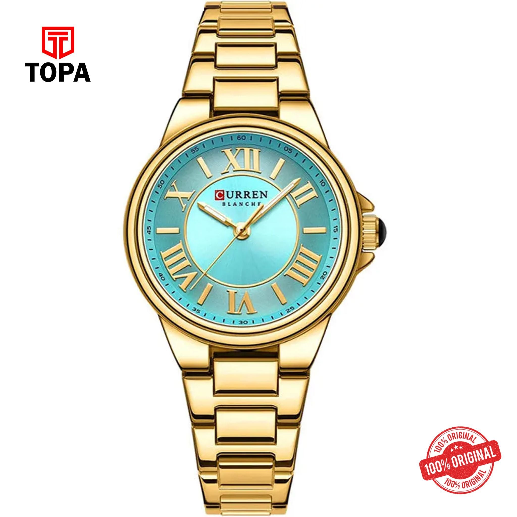 Topa Curren-9091L-GLD-AQUA-Metal-Band-Women-Watch - Product Image 1