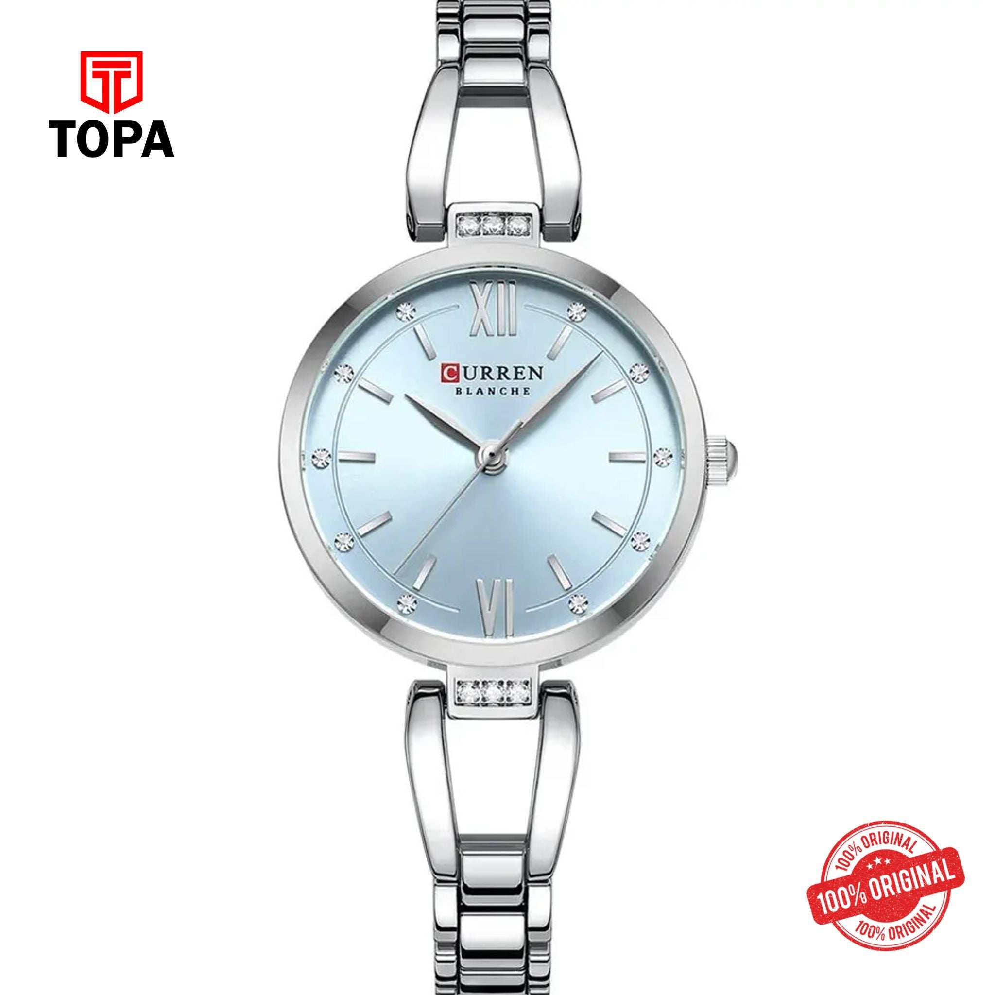 Topa Curren-9092L-CH-SBLU-Metal-Band-Women-Watch - Product Image 1