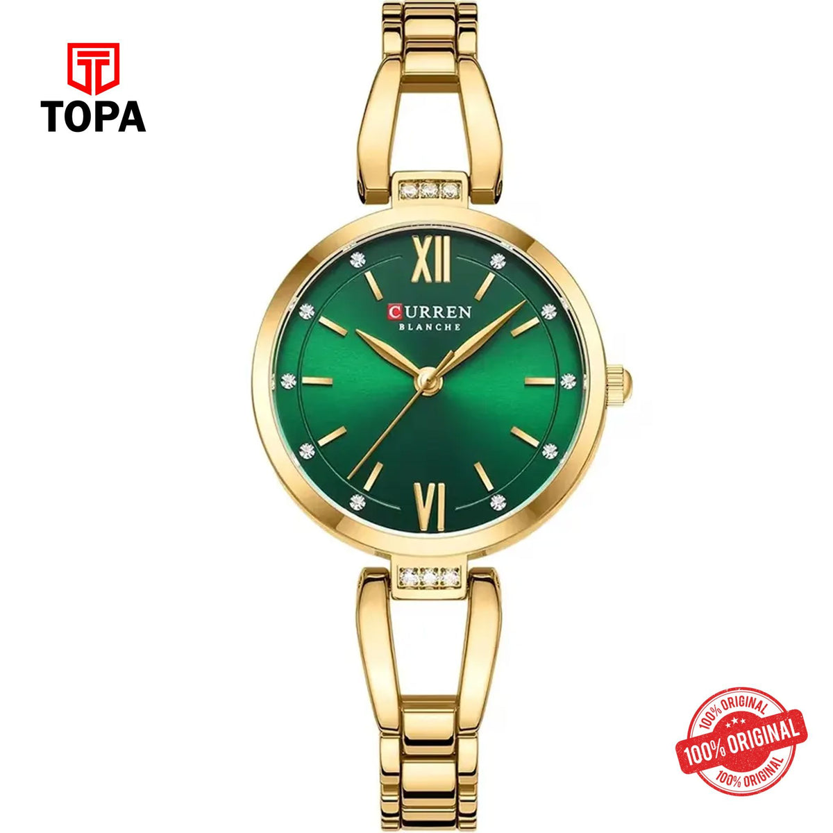 Topa Curren-9092L-GLD-GRN-Metal-Band-Women-Watch - Product Image 1