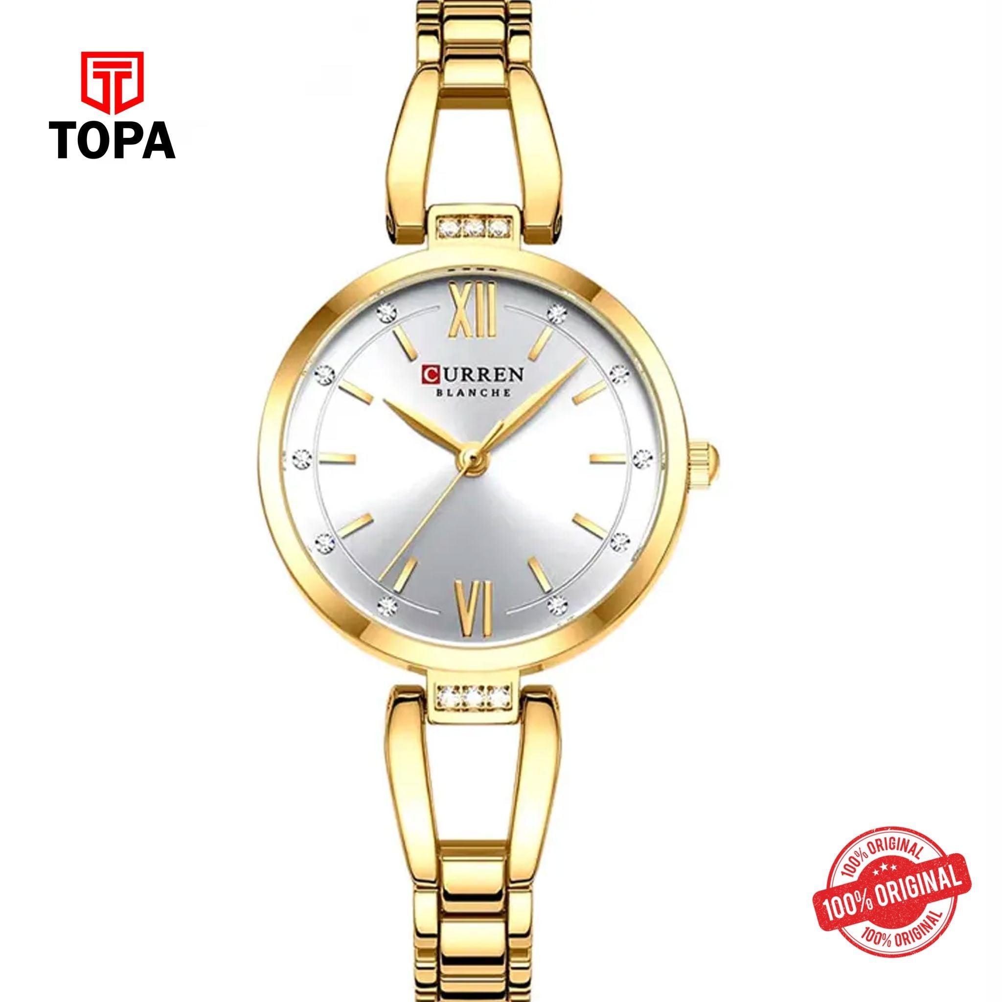 Topa Curren-9092L-GLD-WHT-Metal-Band-Women-Watch - Product Image 1
