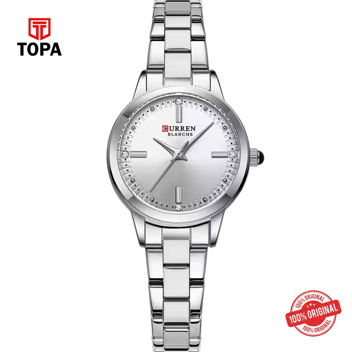 Topa Curren-9094L-CH-WHT-Metal-Band-Women-Watch - Product Image 1