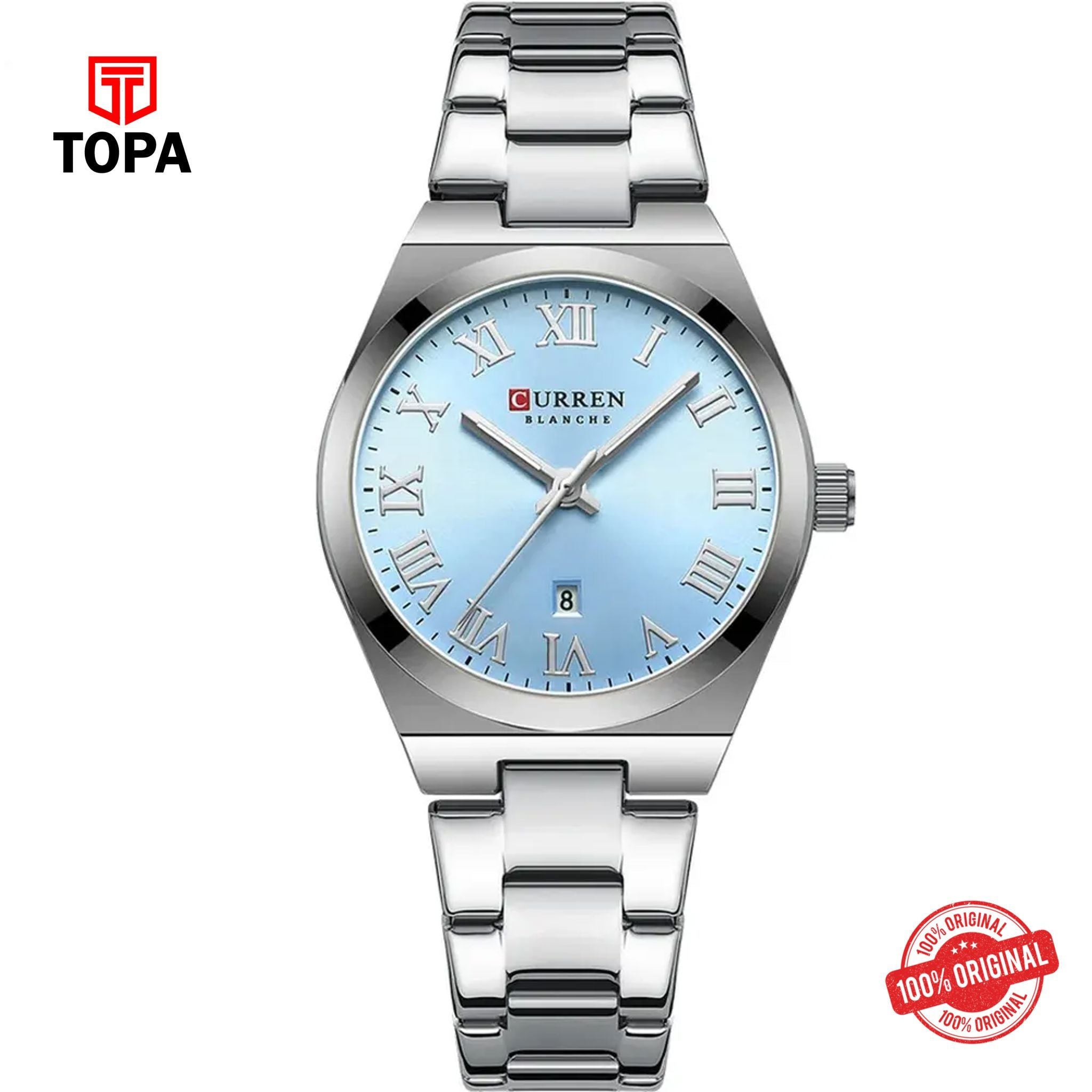 Topa Curren-9095L-CH-SBLU-Metal-Band-Women-Watch - Product Image 1